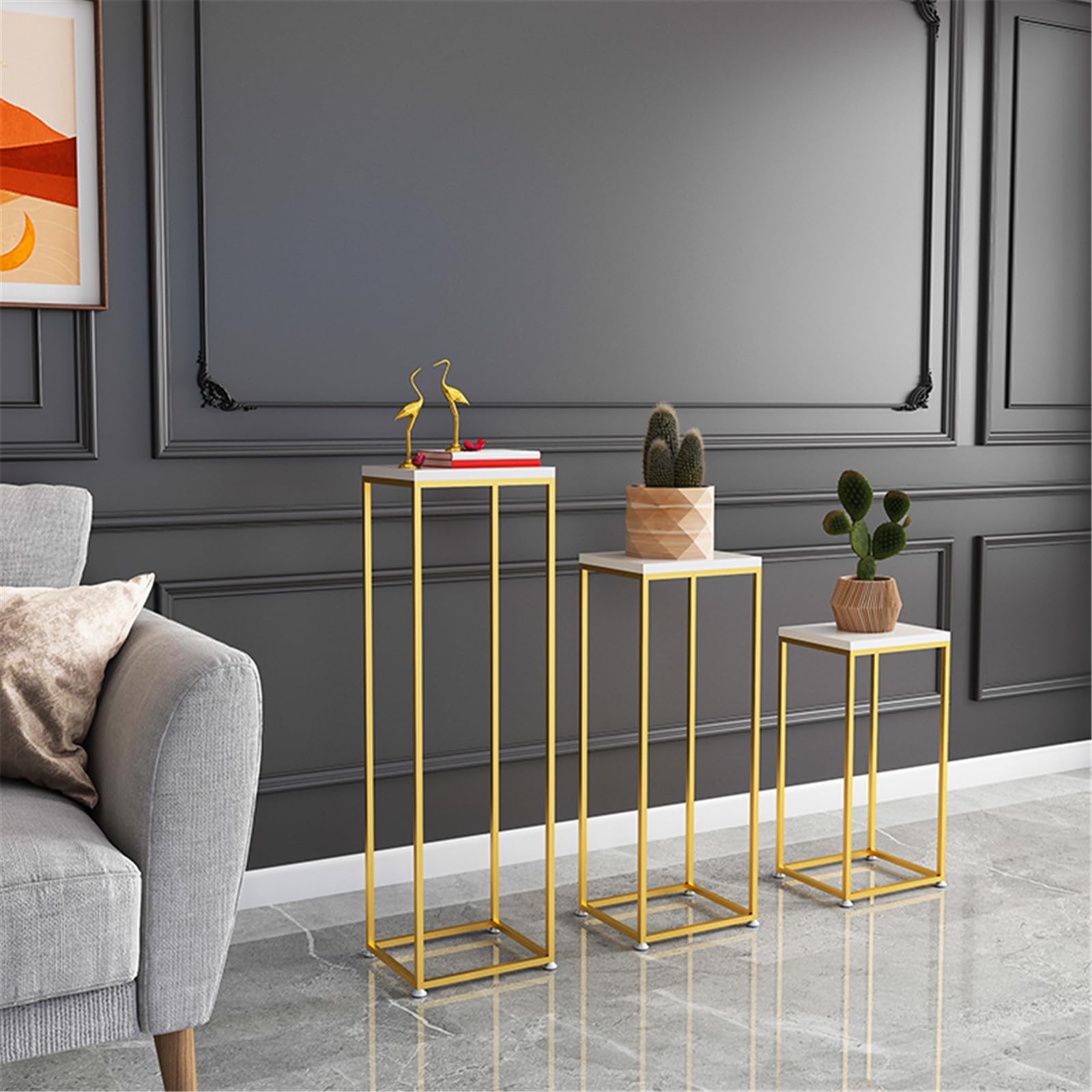 Amazon｜背の高いサイドテーブル、スリムコーナーテーブル木製