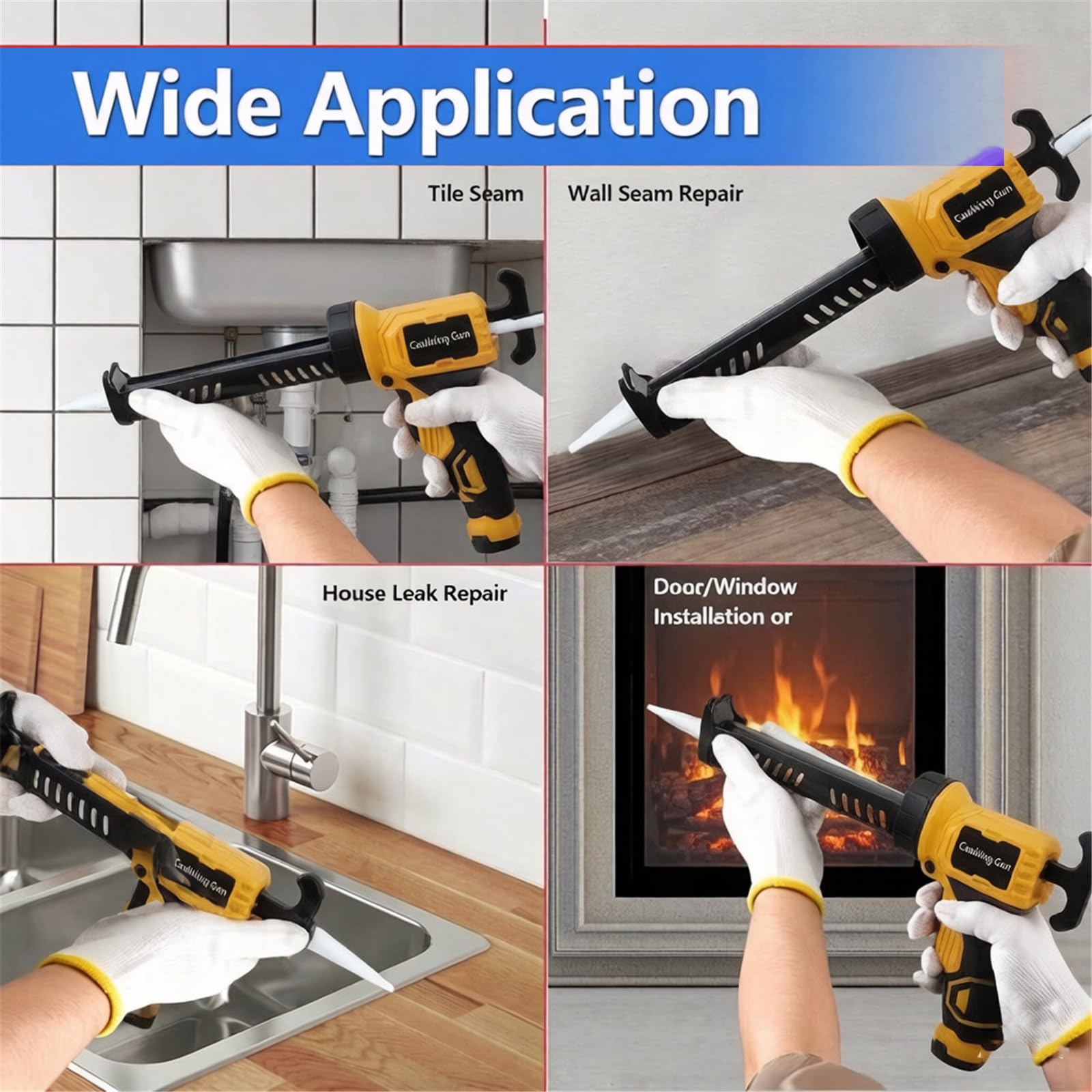 Distributeur de calfeutrage électrique portable sans fil pour porte de fenêtre et mastic professionnel