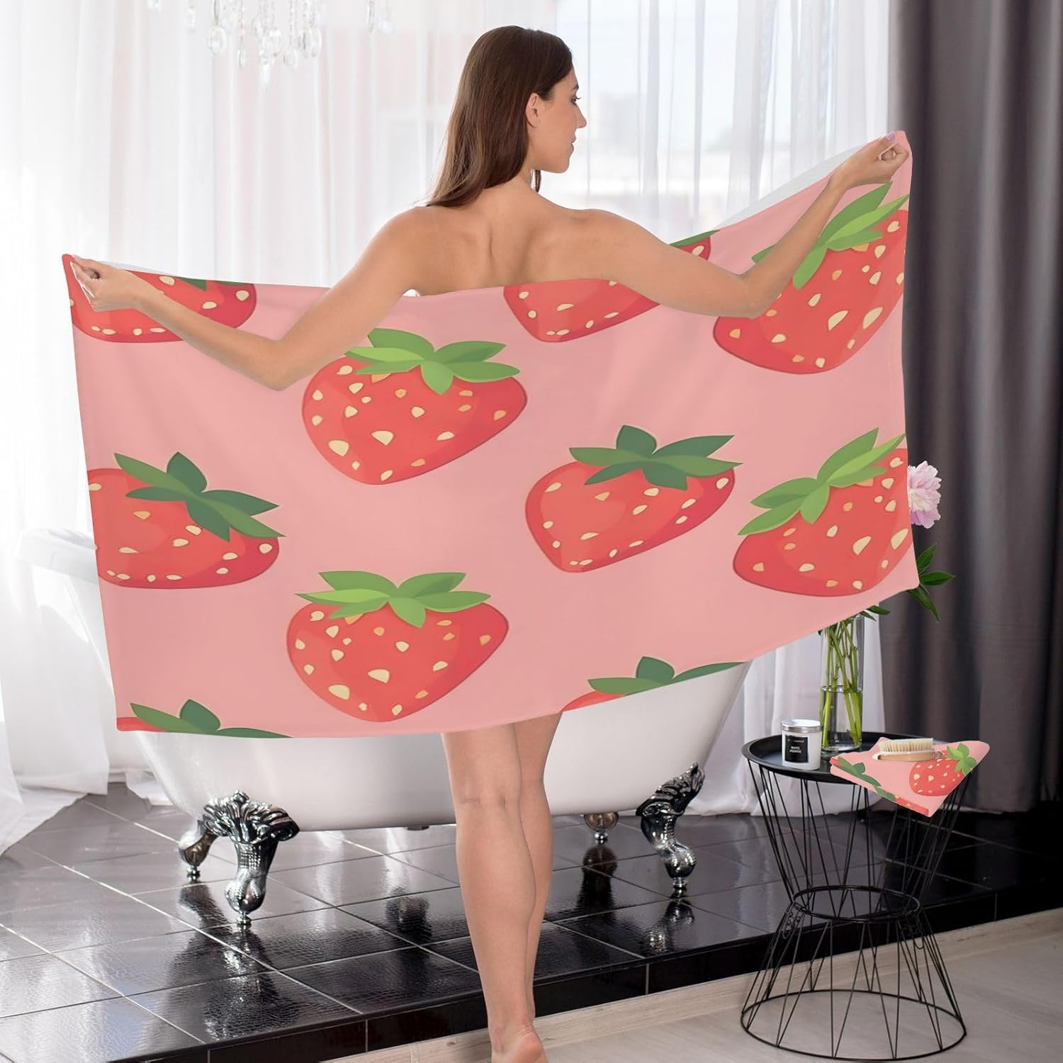 Hand Towels Premium Soft and Highly Absorbent Strawberry Pattern 2 Pcs Towels for Bathroom Set 100% Cotton Decorative Face Towels