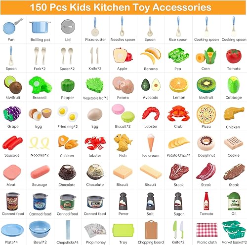 Miniatura 3 de JokerKing Juego de cocina de 150 piezas, accesorios de cocina para niños pequeños, alimentos, manta de picnic, frutas, verduras, paquete de 2 cestas