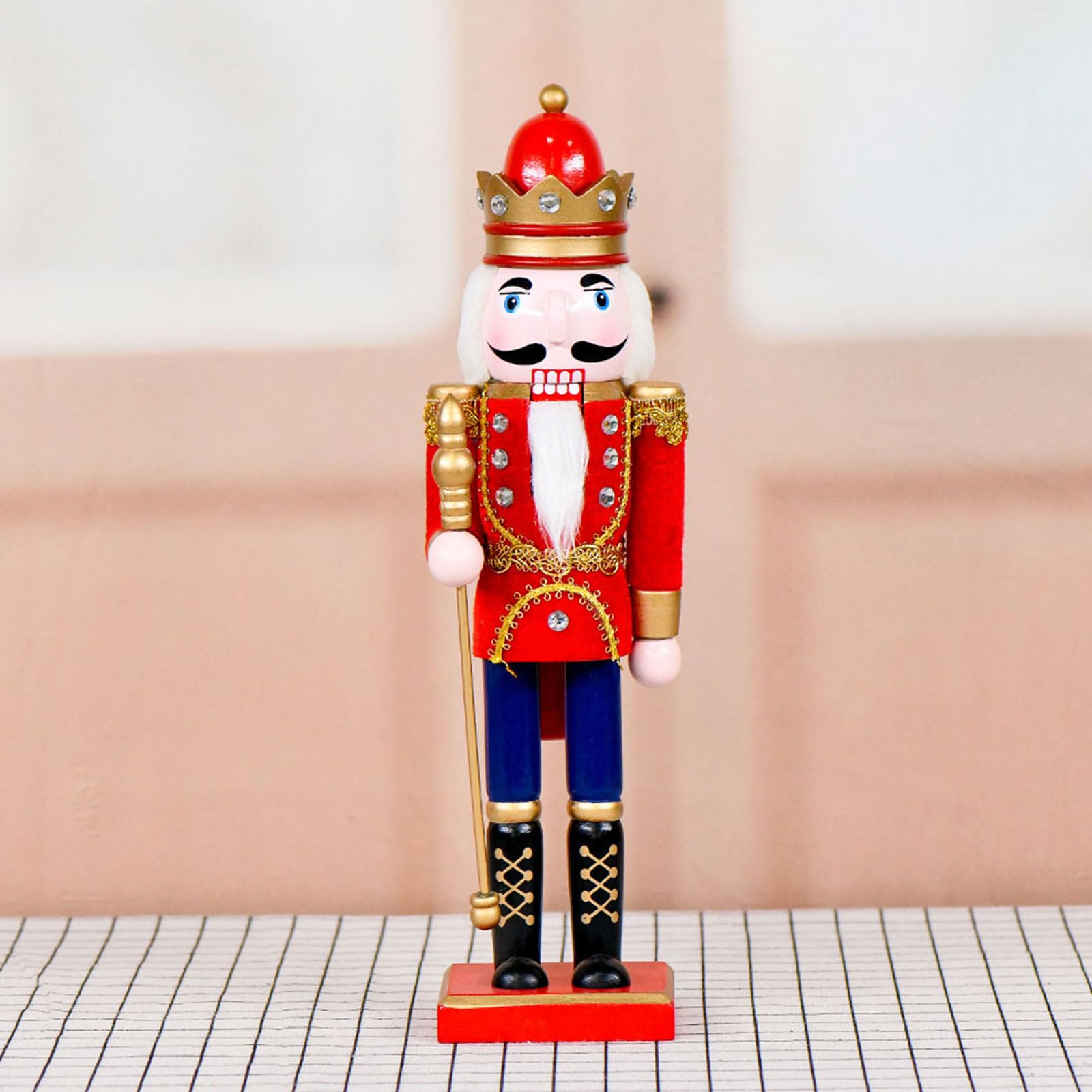 36 cm große Nussknacker-Figur aus Holz, Motiv: König mit königlichen Zeptern, Weihnachtsfigur, Sammlerstück, Dekoration für Zuhause, Tischregal, Dekoration