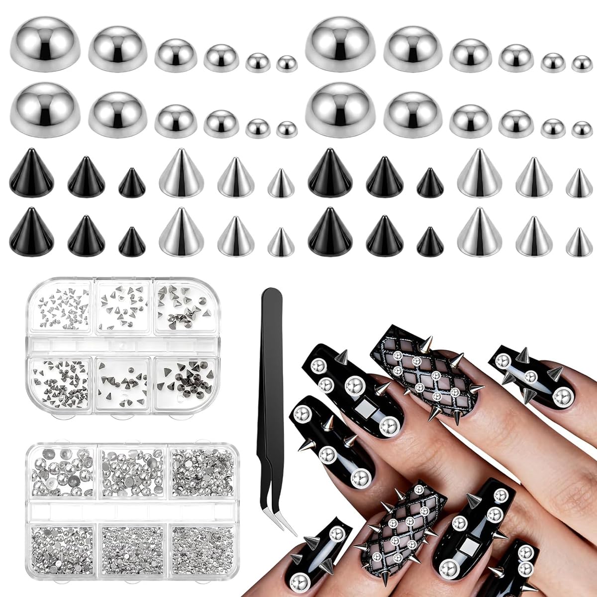 MAYCREATE® 3D Mini Metal Punk Nail Art Studs Mixed Sizes Gold Black Cone Spikes Alloy Rivets Jewelry Steel Balls Jewels for Women Goth Manicure Charms Accessories DIY Crafts Decorations-Multicolor-image-30