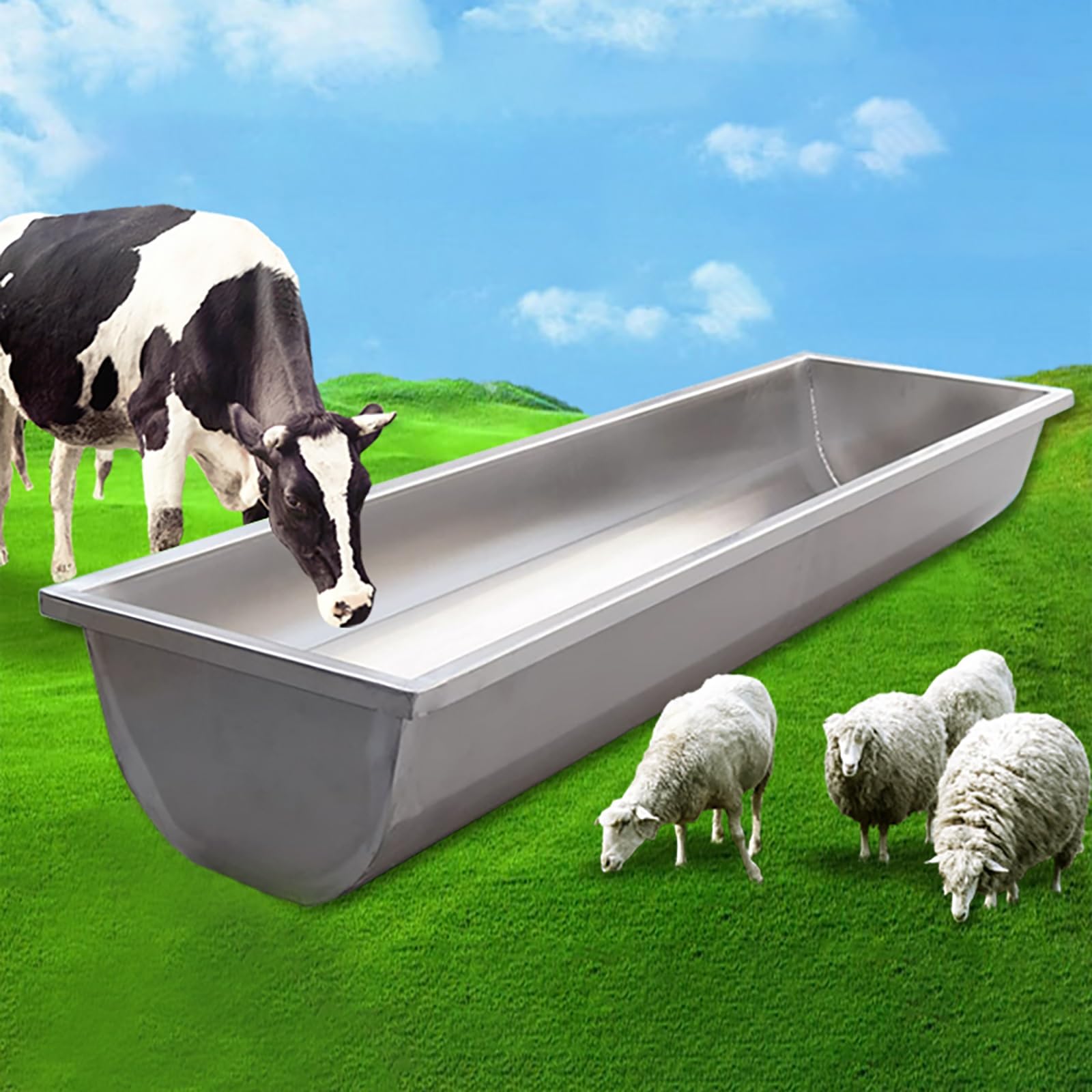 SRNSAEB L 50 100 195 CM Metal Cow Water Trough/Pan/Tub, Large Capacity Livestock Hay Feeder for Farm/Pasture/Yard Feeds Horses/Sheep/Calves, Goat Feeding Trough Food Feeders(195cm(76 4/5in))