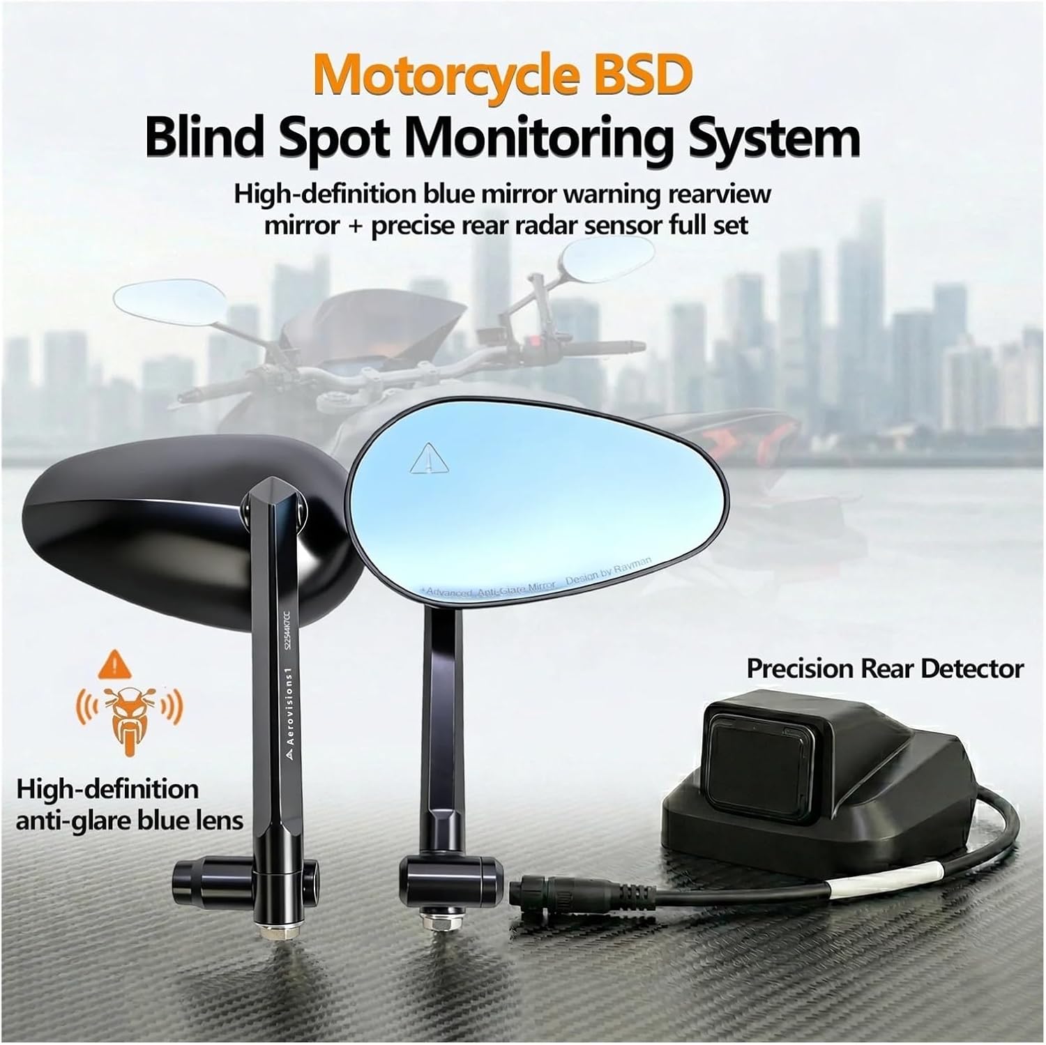 2026 HD Anti-Glare Rearview Mirror | Compatible With Harley Pan America, BSD Blind Spot Monitoring, Millimeter Wave Radar Sensor Kit.(Black)