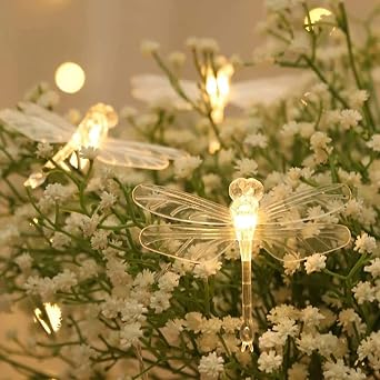 Dragonfly String Lights,WONFAST10ft 20LED Dragonfly Twinkle Fairy Decorative Lights Battery Powered for Summer Garden Landscape Bedroom Wedding Birthday Party Christmas Lighting Decor Warm White