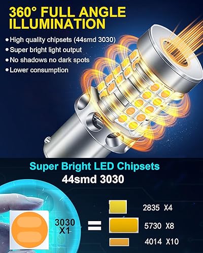 Miniatura 8 de Bombillas LED 7440 para luces direccionales, amarillo ámbar, 2200 K, extremadamente brillantes, CANBUS, sin errores, T20 7440A 7440NA 7441 WY21W,