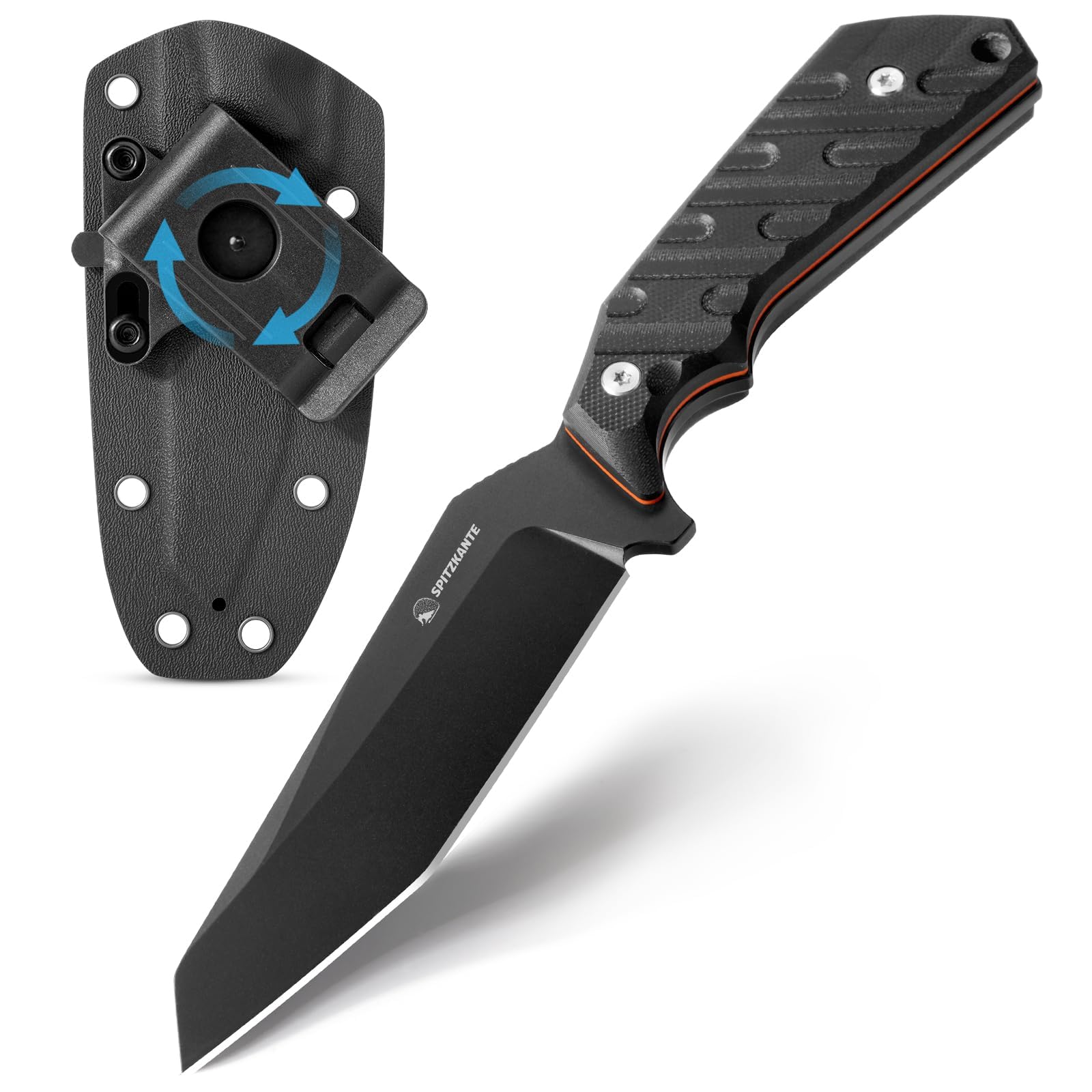 Coltello Da Collo Fodero In Kydex E Clip Da Cintura Regolabile, Lama Da 10,6 cm Acciaio D2, Coltello Lama Fissa, Manico In G10 Tutto Nero