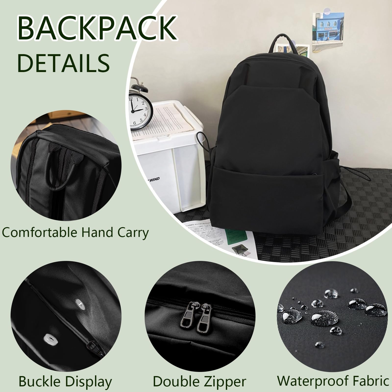 Aucuu Zaino Casual, 15.6" Zaino Per Portatile PC, Zaino Scuola Leggero Impermeabile, Zaino Donna, Zaino Viaggio Piccolo, Zaino Università per Scuola Lavoro Viaggi Affari Sport