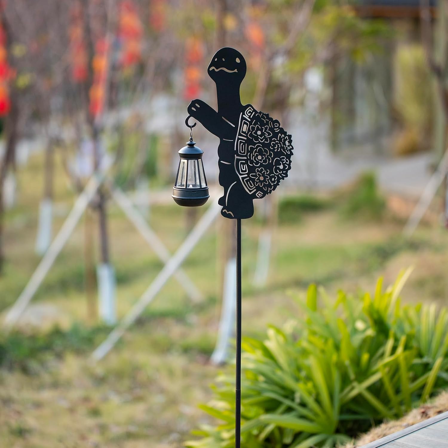 Solar Tortoise Garden Stakes Outdoor Unique Gift Ideas Decor Metal Tortoise Holding Solar Lantern Decorative Outdoor Stakes for Patio, Lawn, Yard and Pathway