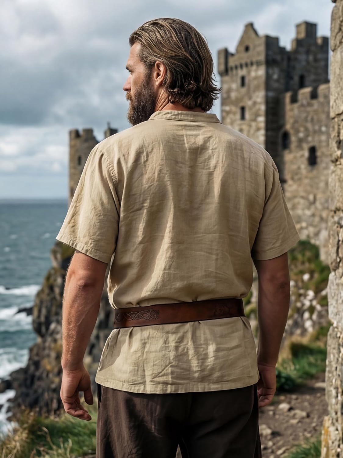 Men's Pirate Shirt Renaissance Costume Medieval Viking Long Sleeve Cotton Linen Lace up Shirt Halloween Cosplay Costume