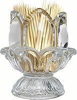 HillSpring Crystal Glass Toothpick Holder Dispenser with 450 Sturdy Bamboo Toothpicks - Decorative Tulip-Shaped Tabletop Storage