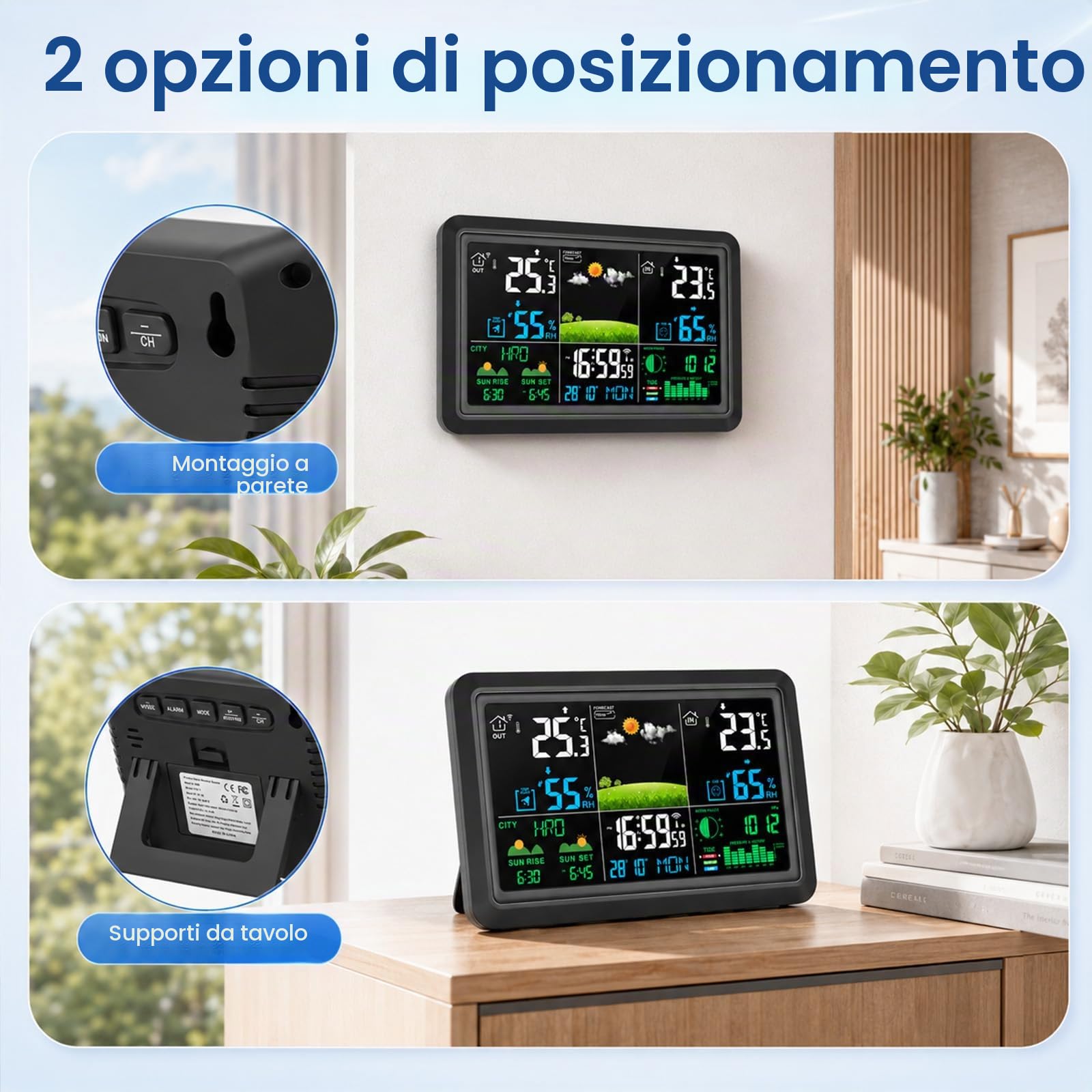 Stazione Meteo Con 3 Sensore Esterno, Per Interni Ed Esterni | Stazione Meteorologica Wireless Con App Tuya E Smartlife, Schermo Lcd Colorato,Allarme,Sveglia,Previsioni Meteorologiche