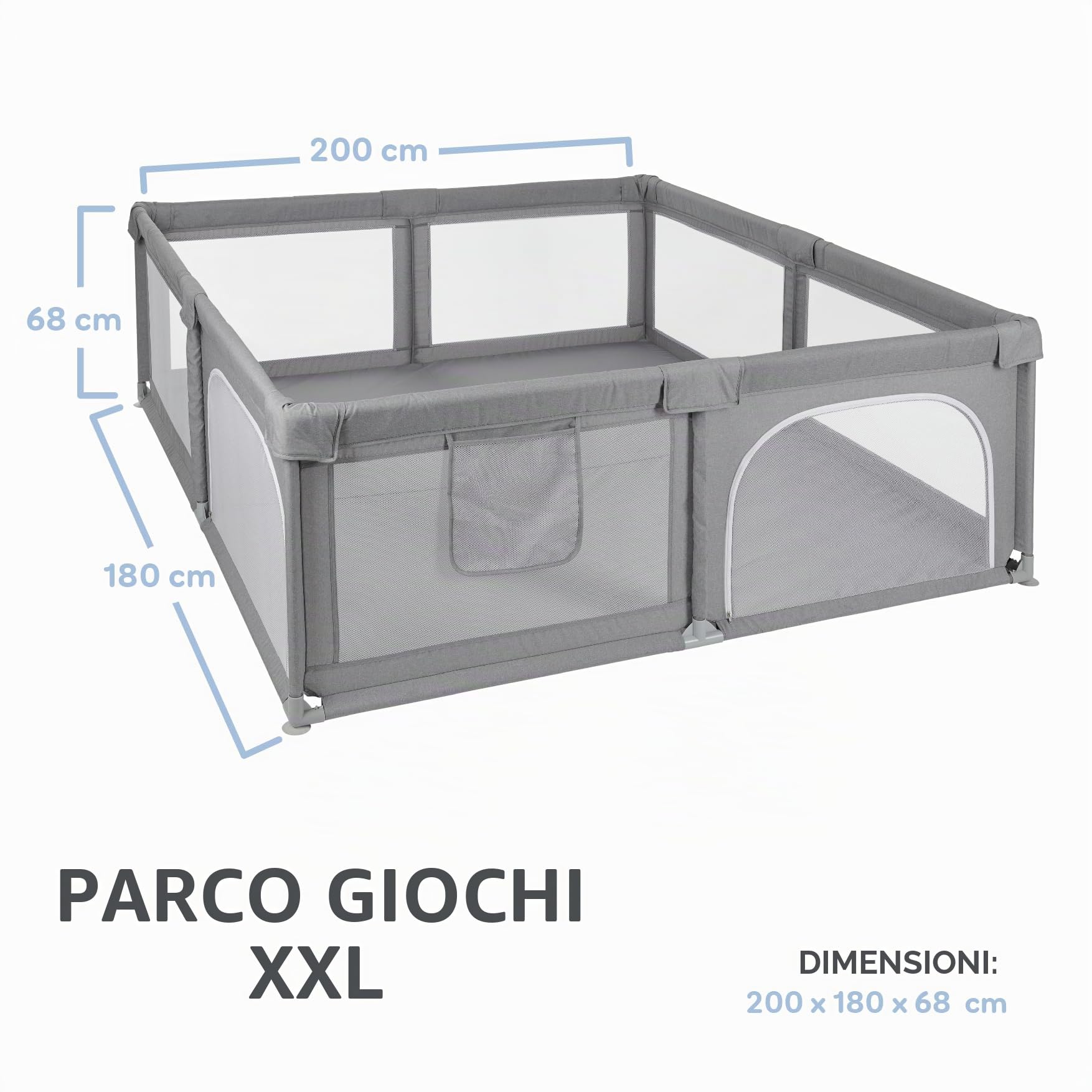 MS BabyWorld - Recinto per bambini XXL + Tappeto gioco per bambini 180 * 200 cm - Tappeto bifacciale, altamente imbottito (spessore 1,5 cm), Box molto grande e alto - pieghevole e con borsa trasporto