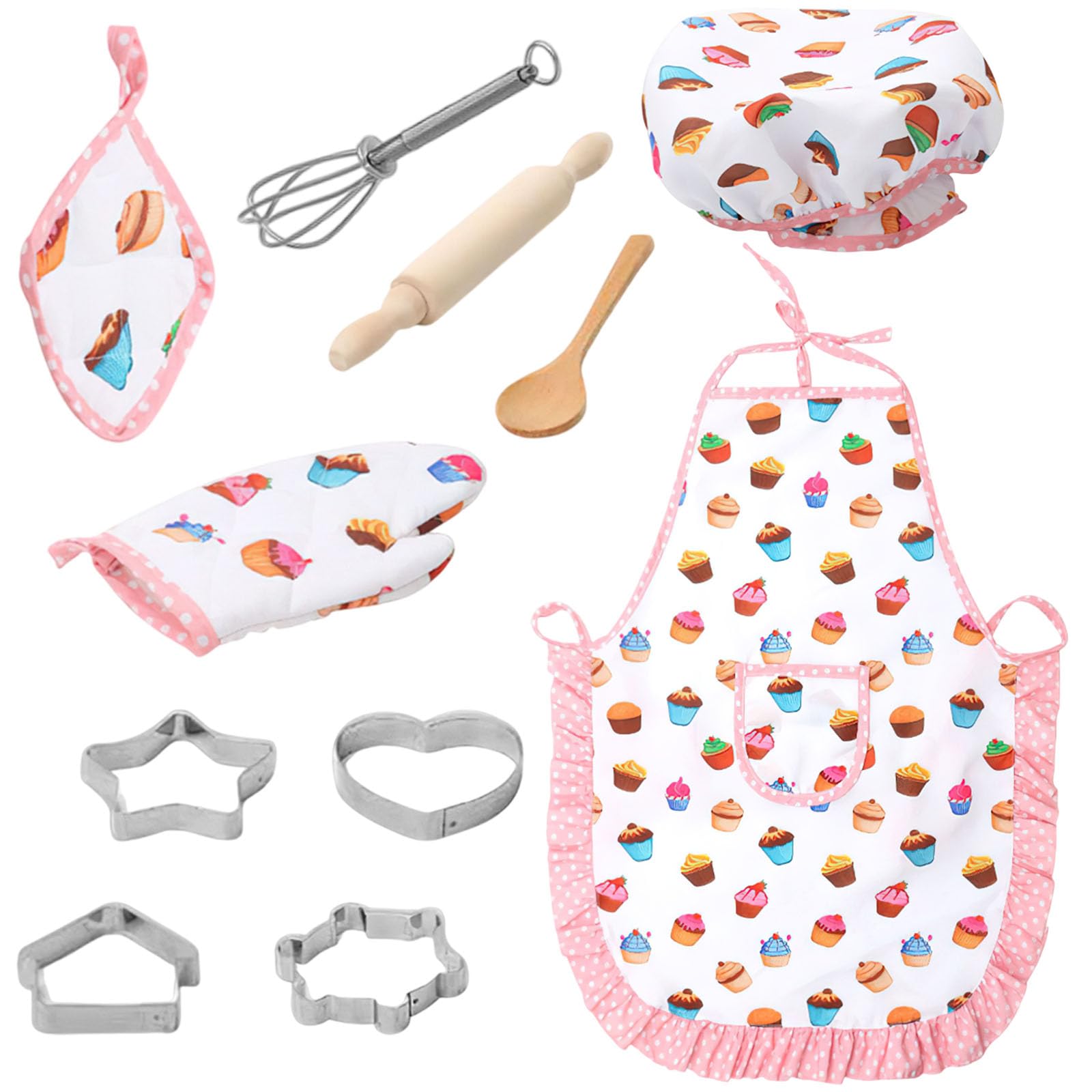 3 Otters Kids Chef Hat and Apron, 11 PCS Chef Costume Sets Pretend Play Kitchen Toys Baking Tools for Toddler