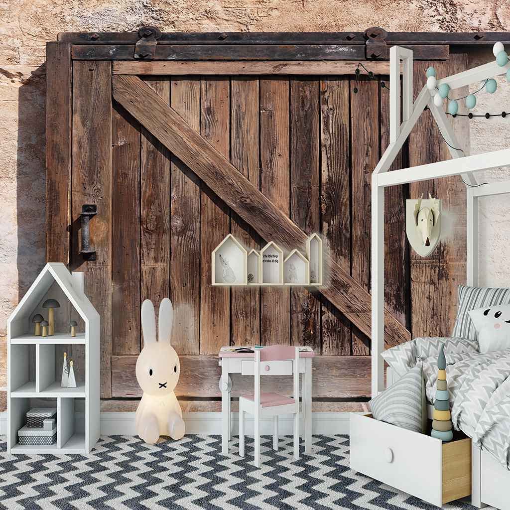 Wandbild Tapete 3D Vintage Schäbige Holztür Braun Wandbilder 3D-Tapete Schlafzimmer Wohnzimmer Tv Dekoration Wandtuch Fresko Für Bürohotel Bekleidungsgeschäft Wandhintergrund Wandposter 350x256 cm
