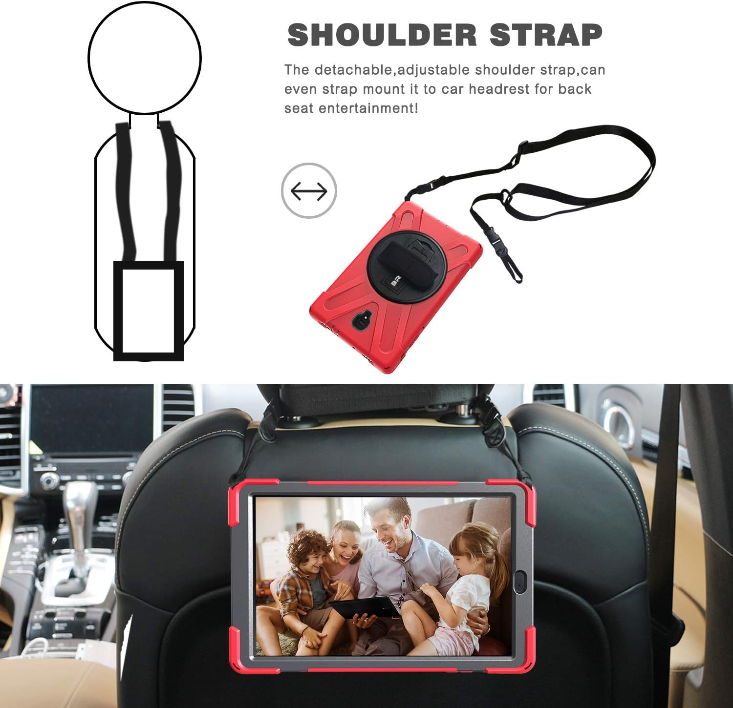 Free Shipping Over $50 Samsung Galaxy Tab A 10.5 Case, BRAECN 360 Degree Rotating Handle Hand Strap,Kickstand/Attachable Shoulder Strap Heavy Duty Shockproof Protective Case for Galaxy Tab A 10.5 2018 Model T590/T595 (Red)