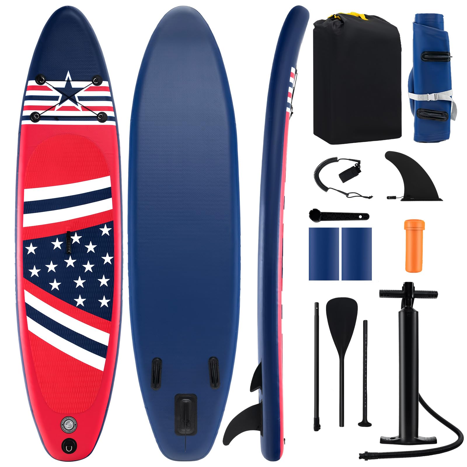 LDAILY Inflatable Stand Up Paddle Board, 10’ x 30” Surf Standing Board w/Premium SUP Accessories, Adjustable Paddle, Hand Pump, Repair Kit, Anti-Lip EVA Deck, Bag for Youth & Adults (Red & Star)
