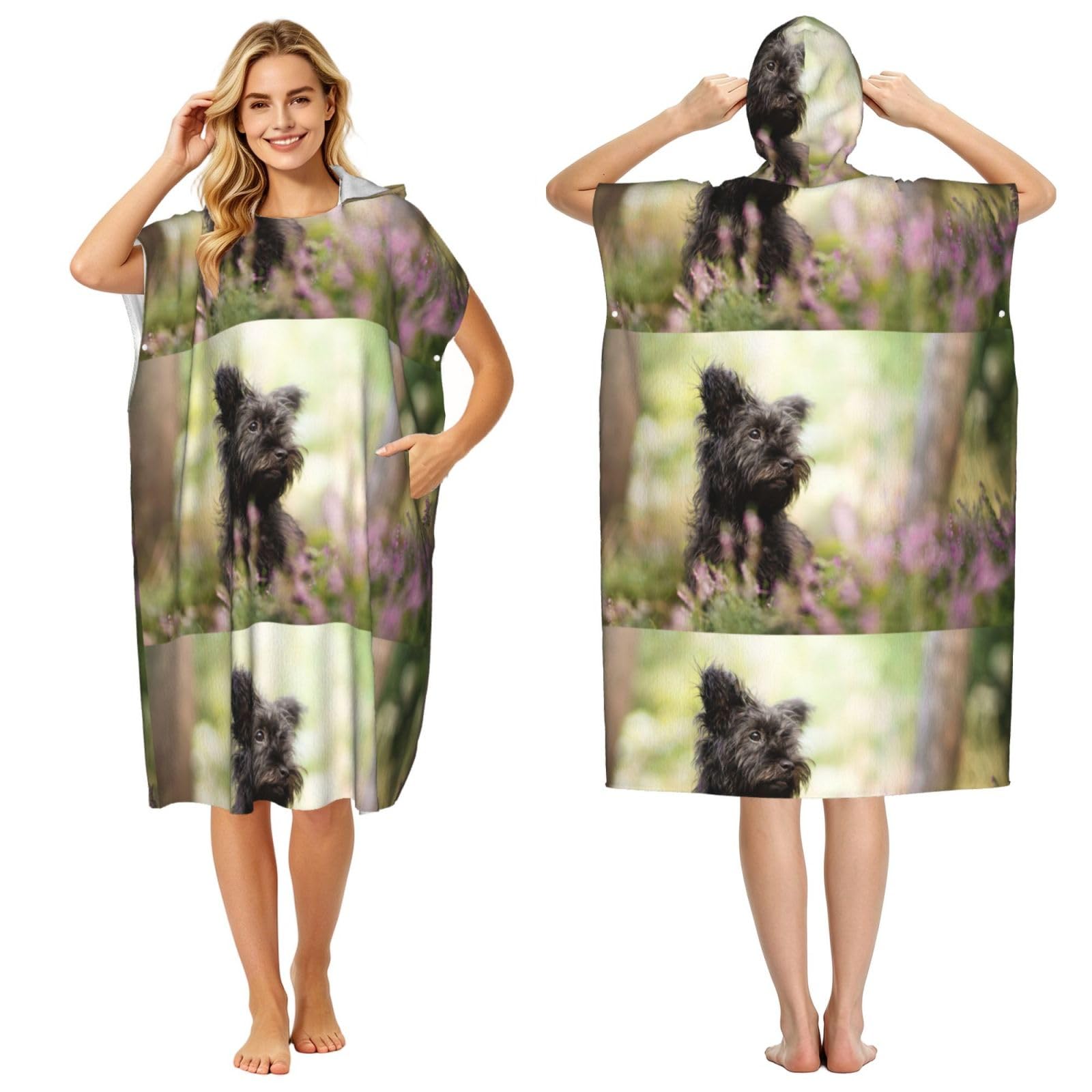 Poadnly Affenpinscher Lawn Black Dogs Monkey Terrier, Adult Hooded Beach Towel 90 x 110 cm,Changing Bath Robe, Surf Poncho Towel For Women Men