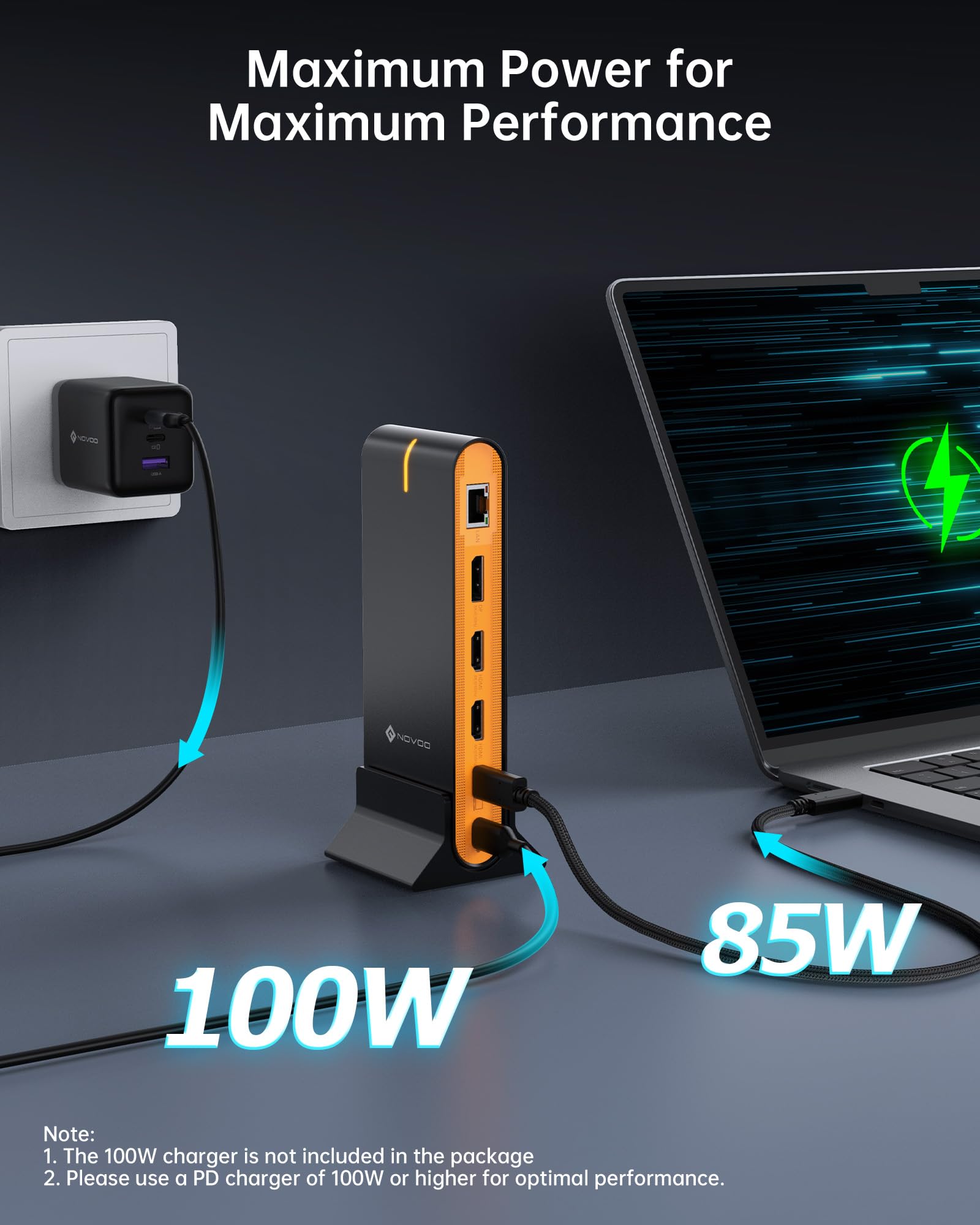 NOVOO Docking station per laptop 15 in 1, doppio monitor, DP 8K e doppio HDMI 4K | Triple Display 8K@30Hz DP, Dual 4K@60Hz HDMI, 10Gbps USB-A/C, SD/TF, 1Gbps Ethernet, Hub USB C per MacBook, laptop Windows