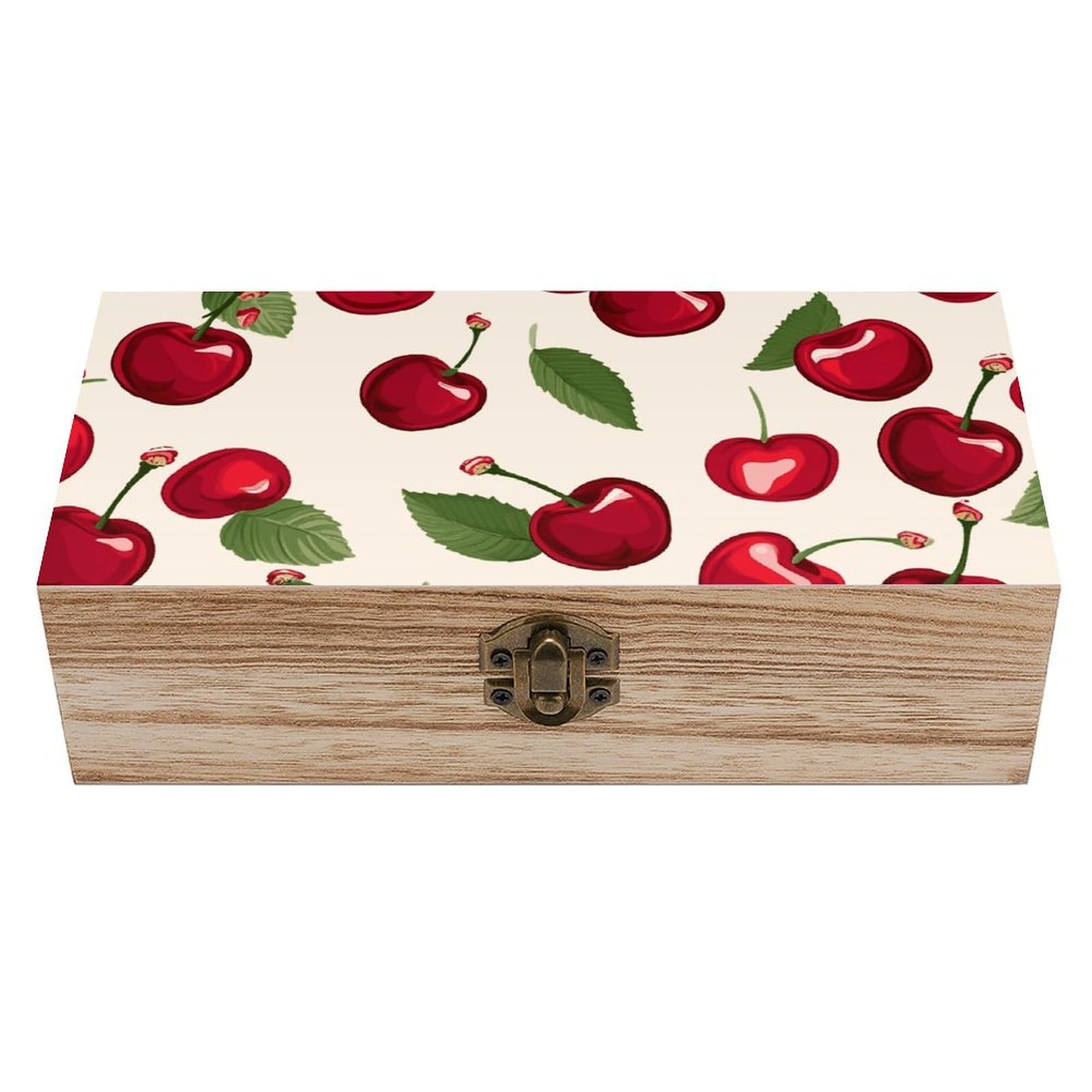 asbwuo Red Cherry Pattern Wooden Keepsake Box Storage Boxes with Hinged Lid