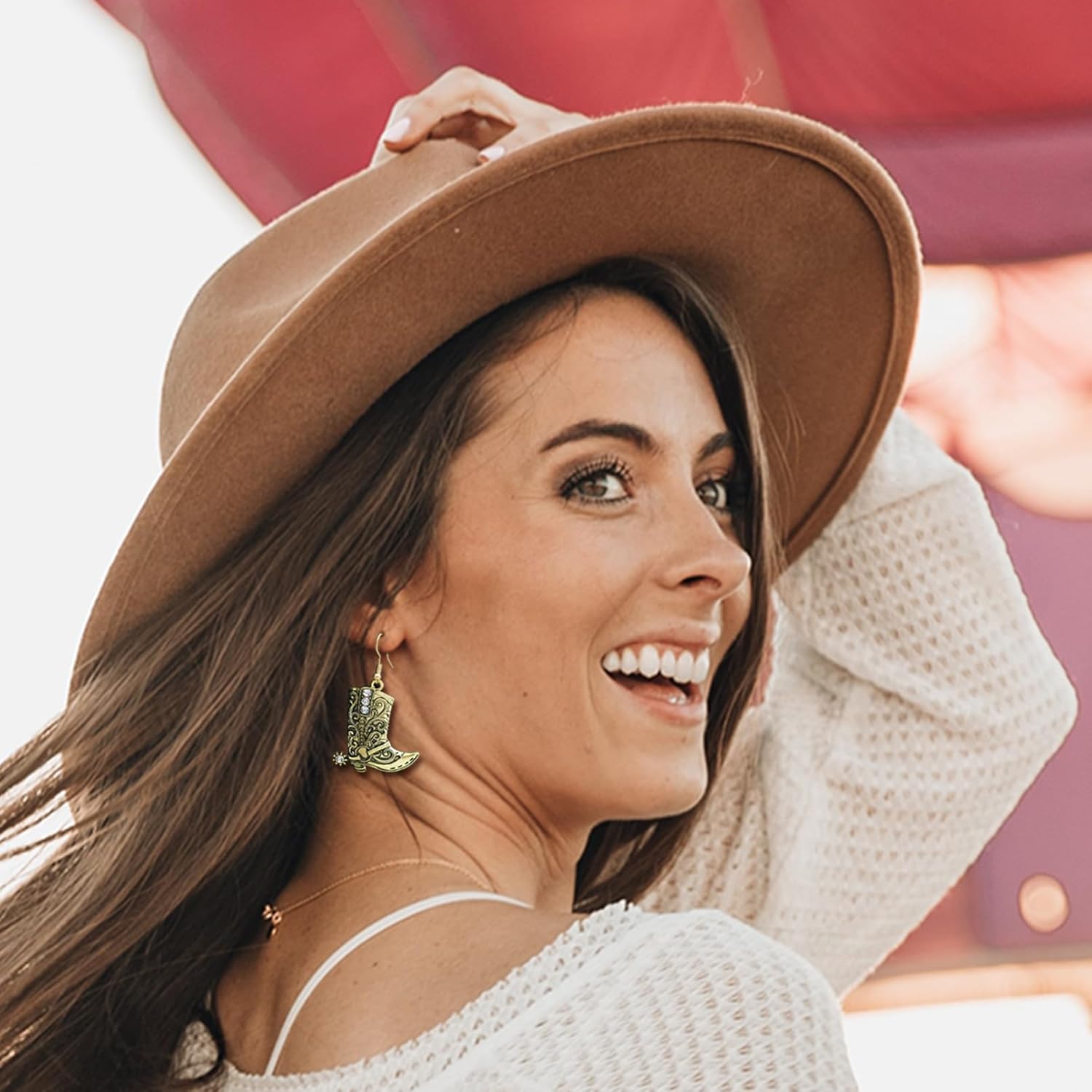 2 Pairs Rhinestone Western Boots Earrings and Cowgirl Cowboy Hat Bohemian Rodeo Boot Drop Dangle Earrings for Women - Image 2