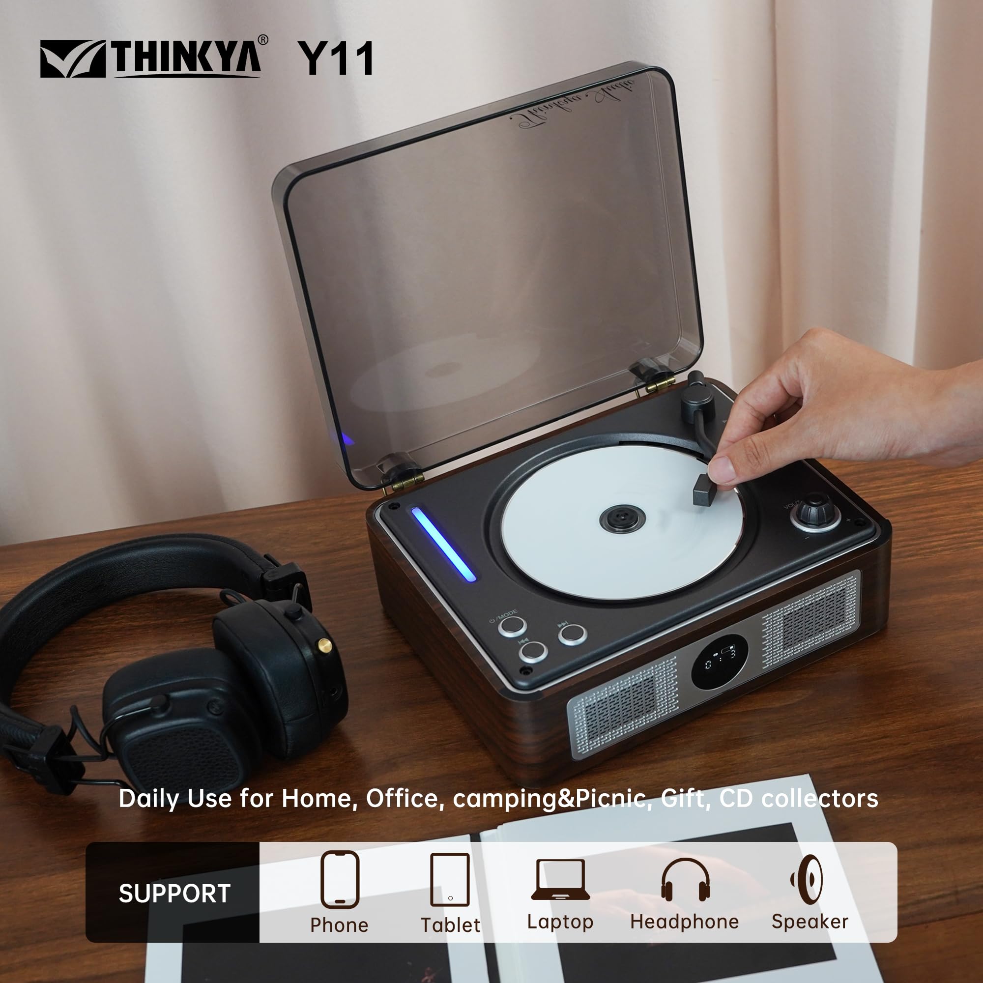 Amazon.com: Retro Wooden CD Player for Home, Bluetooth Portable CD