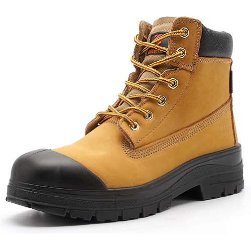 Steel Toe Boots for Men Waterproof, 6" Oiled Full Grain Leather Slip on Work Boots, Non-Slip, Puncture-Proof, Breathable, Comfortable Outdoor Lightweight Mens Work Boots