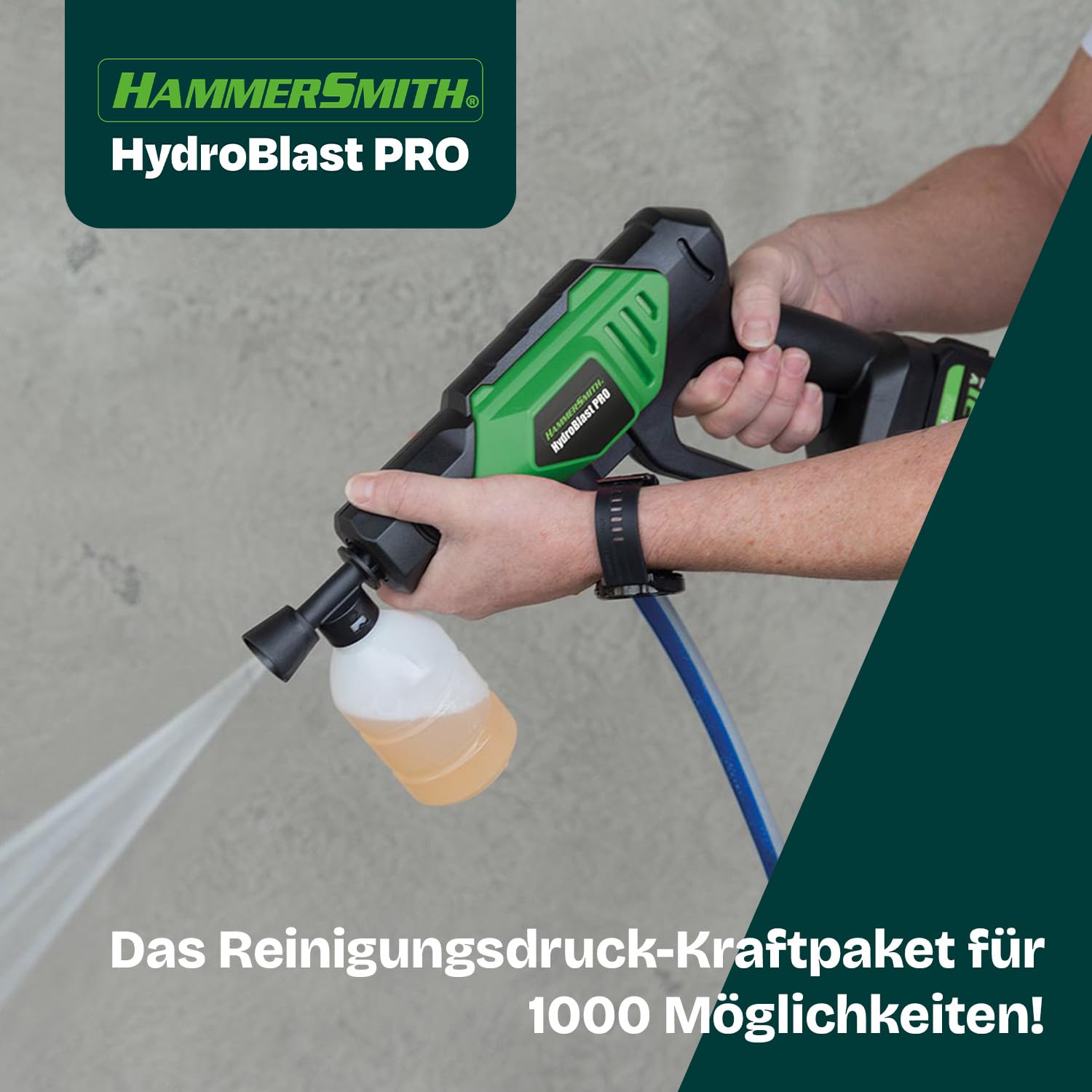 Hammersmith HydroBlast Pro - Das Original aus dem TV - Akku Reinigungspistole für den Gartenschlauch mit bis zu 5m Reichweite - Waschpistole - 13bar