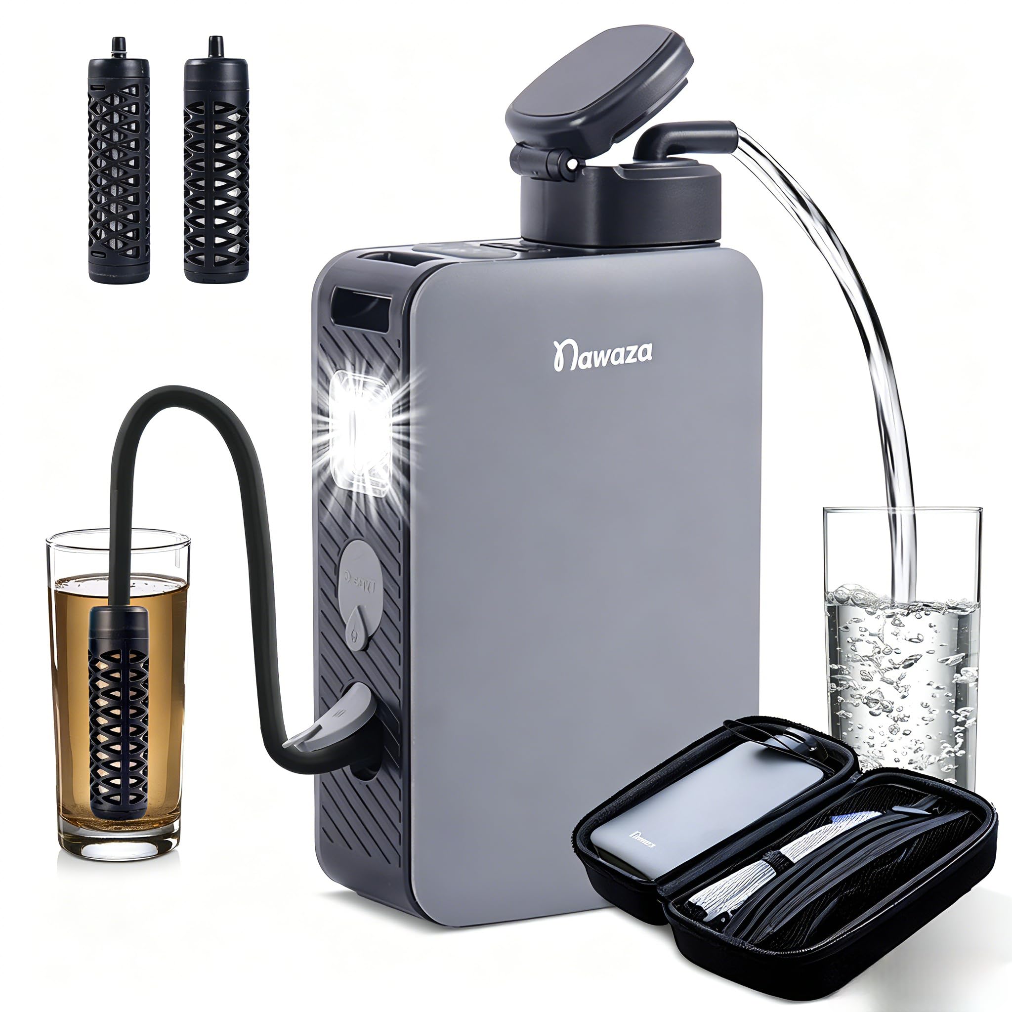 Nawaza Filtro de agua eléctrico portátil, purificador de agua de 0.01 micras para acampar al aire libre, senderismo, camping, sistema de filtración de agua, supervivencia, camping, viajes y emergencia