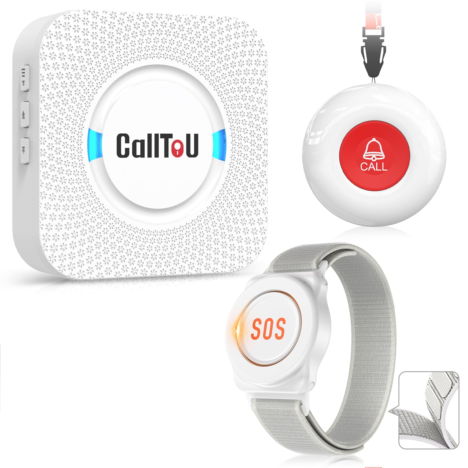 CallToU Caregiver Pager Wireless Call Button Nurse Alert System 500+ Feet for Home/Elderly/Patient/Disabled 1 Plugin Receiver 1 Waterproof Transmitter