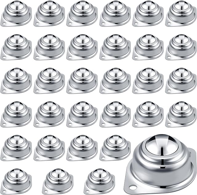 32Pcs Roller Ball Transfer Bearing, 1 Inch Carbon Steel Ball Casters, Mounted Round Balls Transfer Unit Universal for Conveyor, Roller Stand, Furniture, Transmission, Trolley Screw