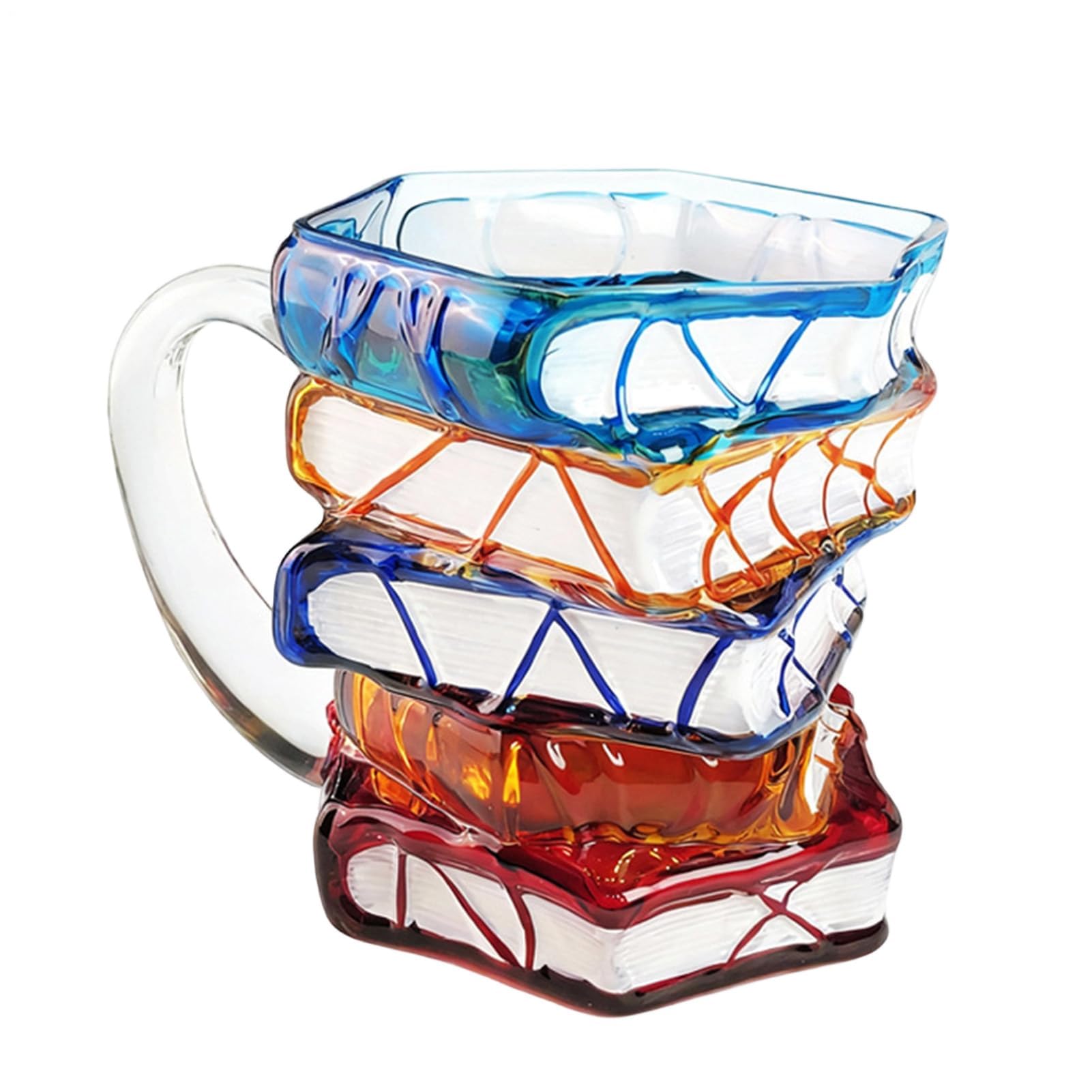 Muiltvoe Glass Coffee Mug, Ergonomic Grip Colorful Cup, Book Stack Glass Coffee Mug, for Chocolate Tea Milk Water Juice Readers Writers Reading Enthusiasts Home Dorm