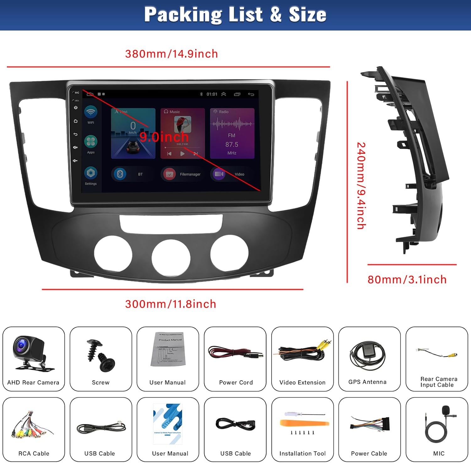 [Hi-Fi + EQ] Android 15 Car Stereo Radio for Hyundai Sonata 2009 2010 (Manual A/C) Wireless Carplay & Android Auto GPS,2+64G 9” Touchscreen Audio/Mirror Link/Bluetooth/WiFi/SWC/USB+Backup Cam Mic