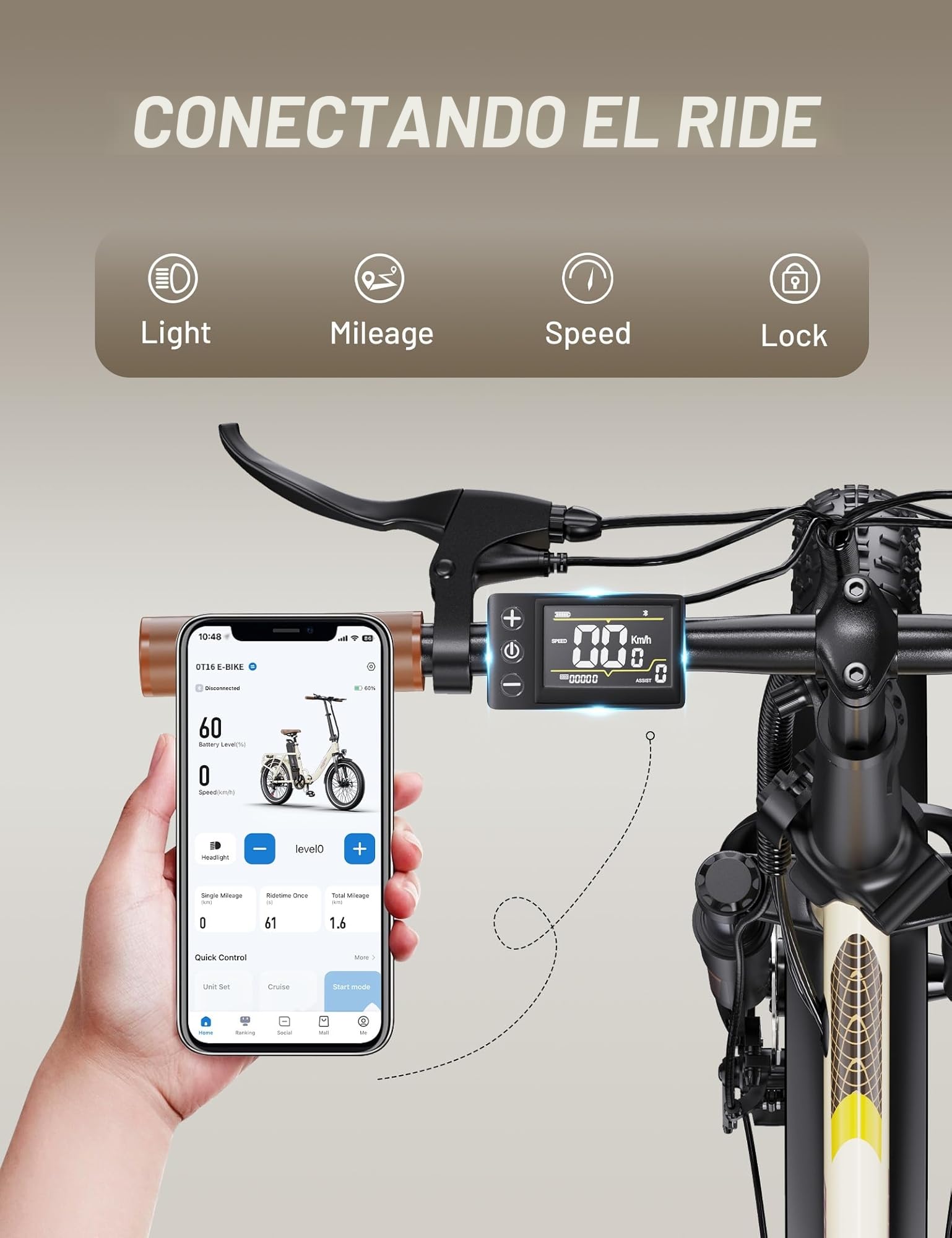 ONESPORT OT16-2 Bicicleta Eléctrica Plegable, 20" Ebike con Extraíble Bateria 48V 17Ah, 250W Bicicleta Electrica Adultos con Pantalla LCD y Conexión Bluetooth, Bici Eléctrica para Viajeros Urbanos