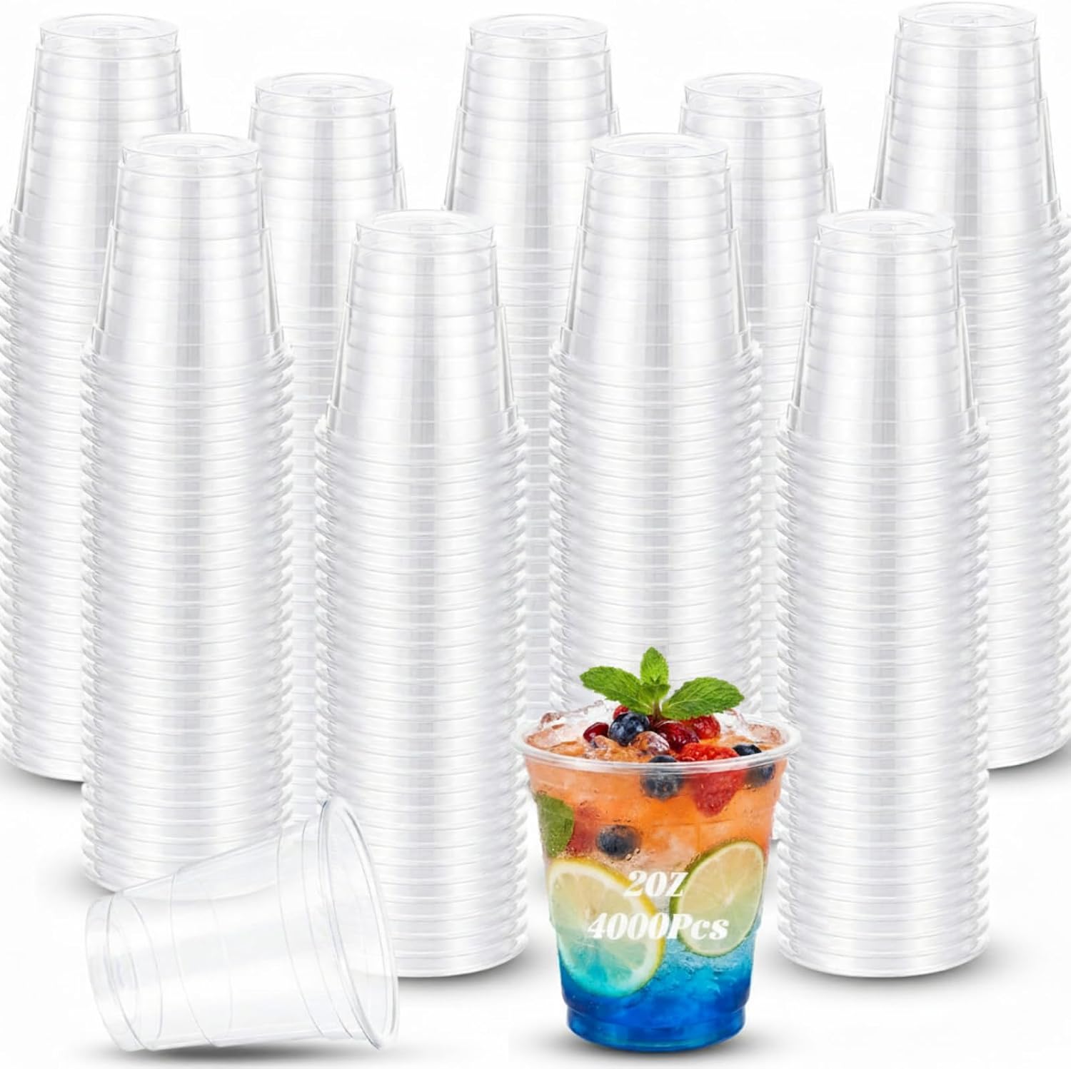 Yungyan 2000 Pack 2oz Plastic Shot Glasses Mini Disposable Cups, Rainbow