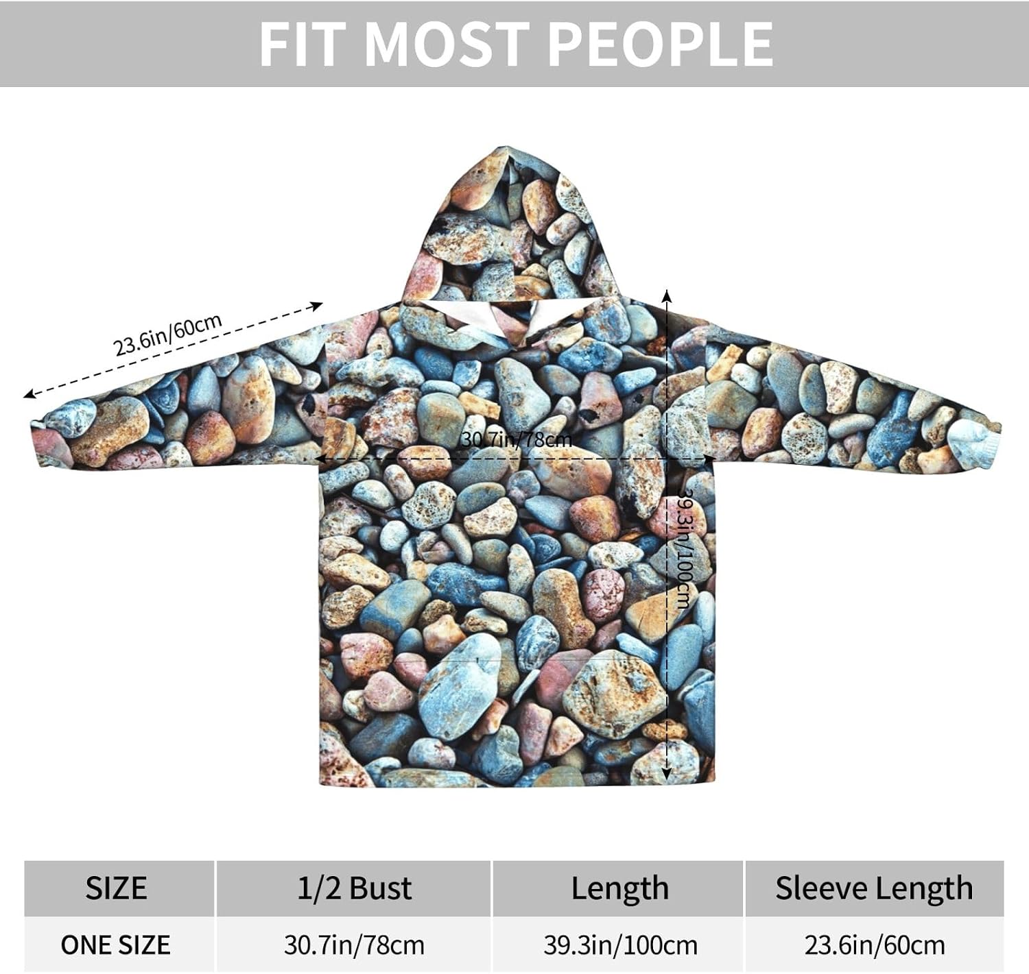 Stone Patternprint Oversized Hoodie Blanket, Super Soft Warm Comfortable Hoodie, Wearable Blanket Adult