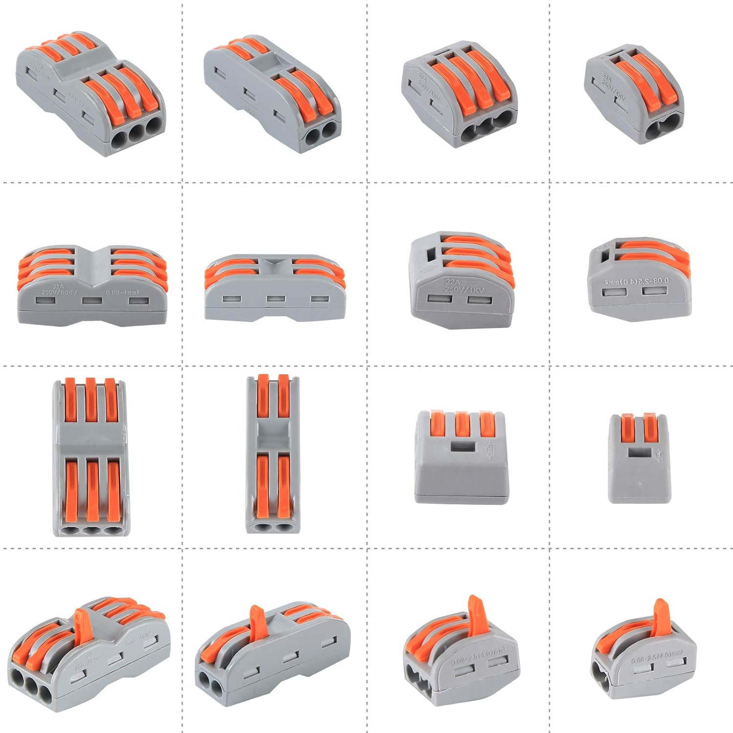 Compact Splicing Wire Connectors Assortment Pack Kit - Lever, Reusable 2/3/4/5 Port, 2 and 3 Circuit Inline Splices for 28-12 AWG