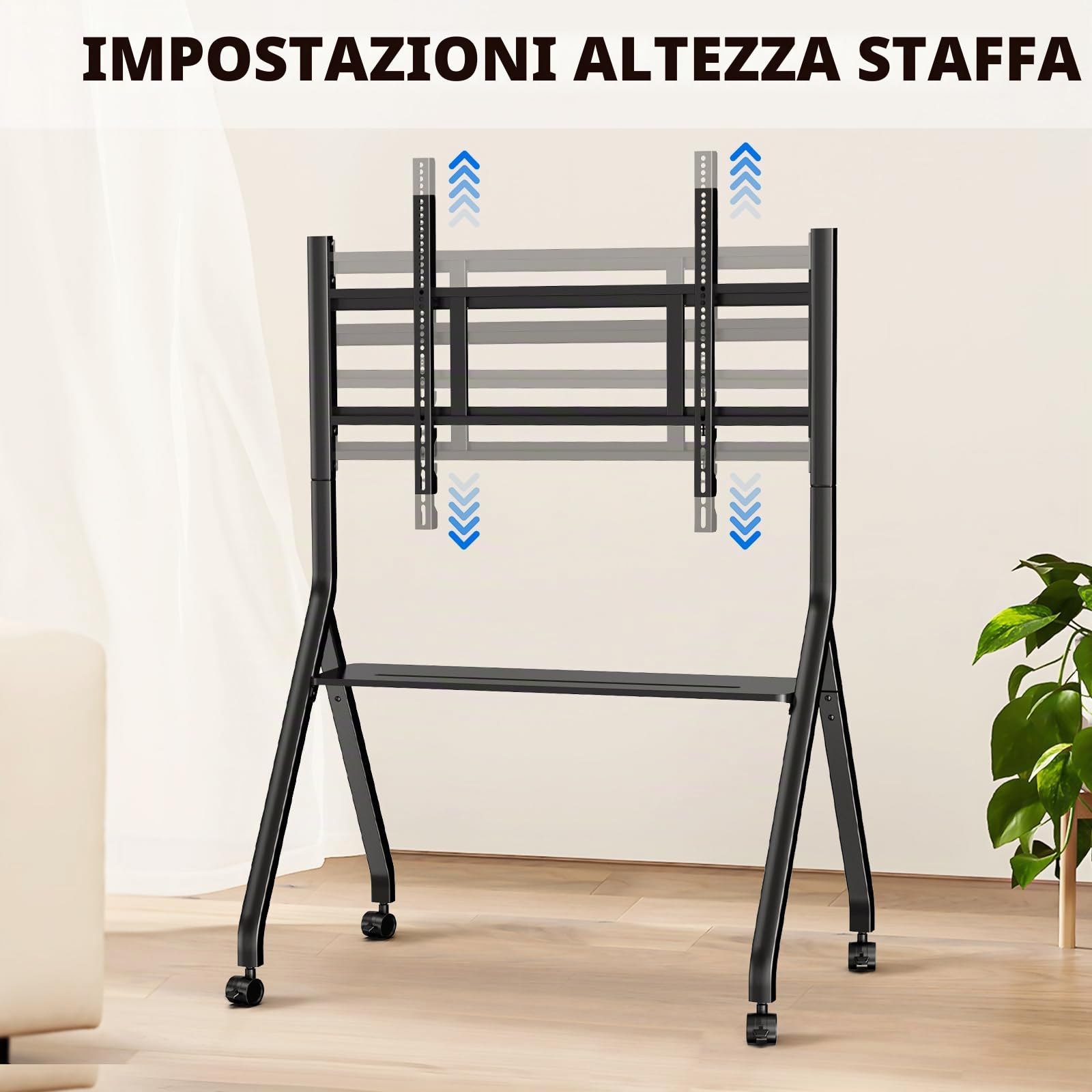 Supporto Mobile con Ruote per Lavagna Interattiva 55/65/75/86", Carrello Regolabile con 4 Ruote Bloccabili, Struttura Stabile e Facile da Spostare per Casa, Ufficio e Scuola –COOLHOOD (Solo Supporto)