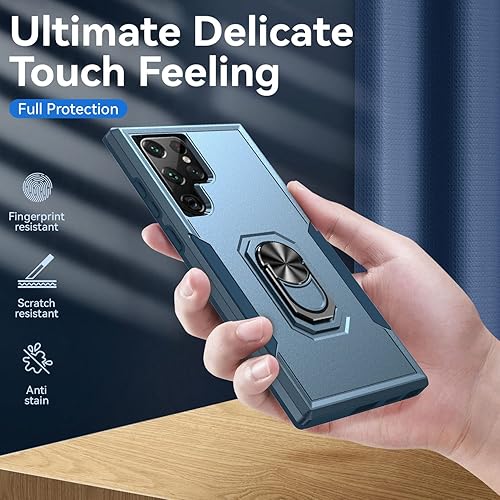 Miniatura 2 de Vzbolmaf Funda para Galaxy S22 Ultra, PC TPU Funda a prueba de golpes con soporte de anillo para Samsung Galaxy S22 Ultra (azul)