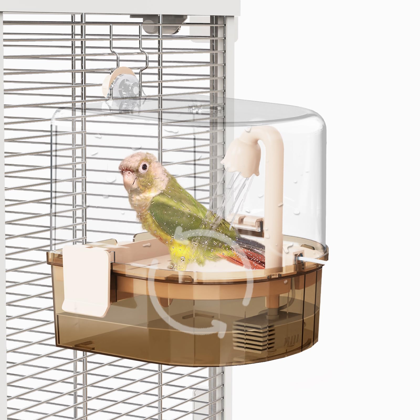 YOOSO WING Automatic Bird Baths for Cage – Indoor Parakeet Bath with Pump, Bird Shower with 2 Modes Running Water, Bird Cage Accessory for Pet Birds