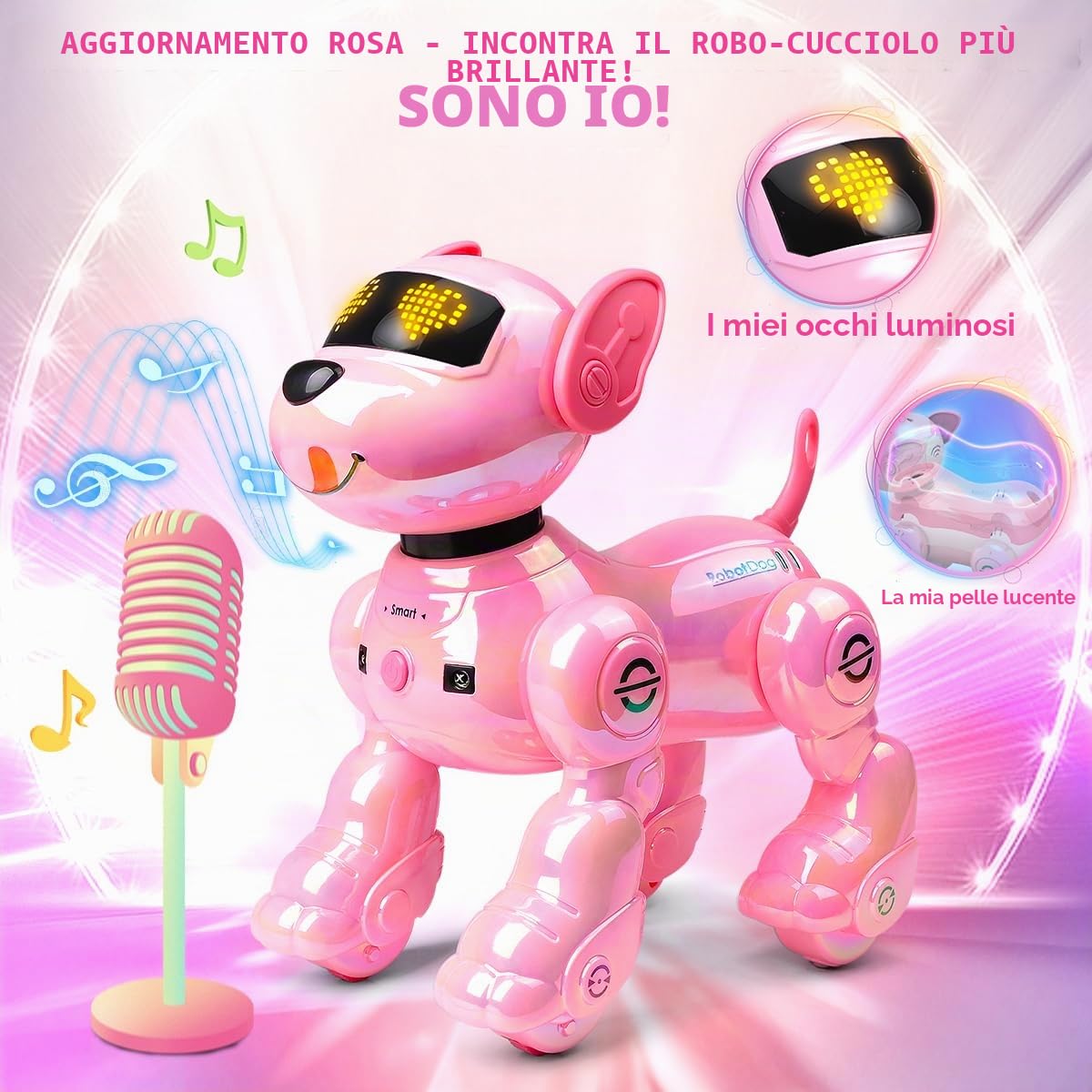 VATOS Robot Cane Ricaricabile per Bambini, Cane Robotico con Telecomando, Programmabile, 17 Funzioni Interattive e Volume Regolabile, Cucciolo Robot che Canta e Balla Regalo per Bambine, Rosa