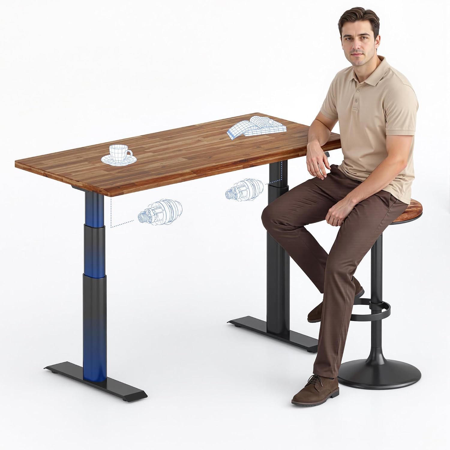 FLEXISPOT E8 Premium Standing Desk, Oval Legs, Solid Acacia Wood Top, Brown