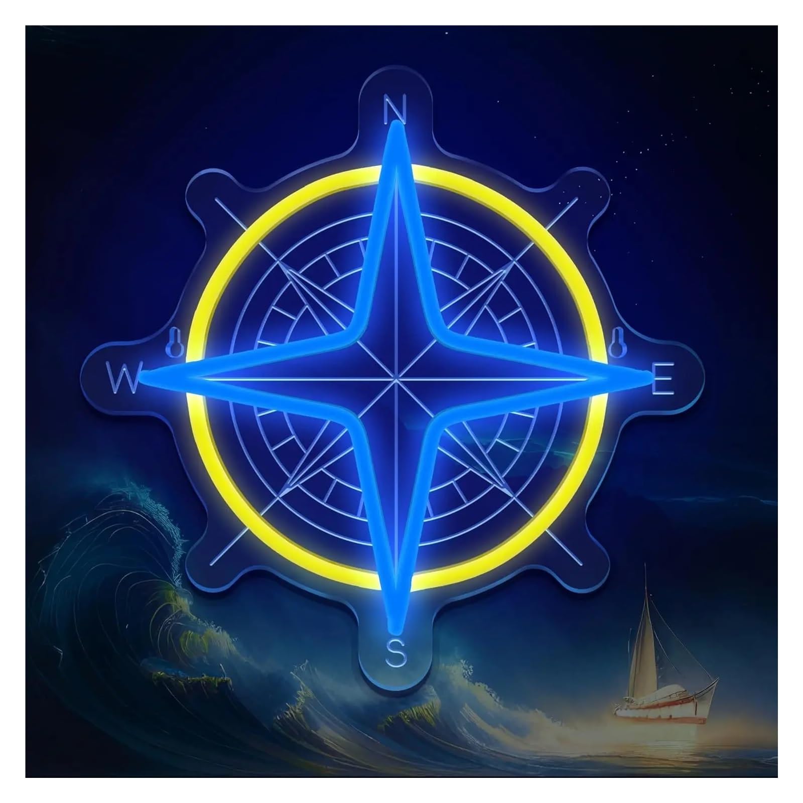 LEMST Signs Lamp Vintage Compass Neon Sign Light Dimmable for Home Bar Office Kid Bedroom Game Room Travel Lover Wall Decor USB Powered 30cmx30cm