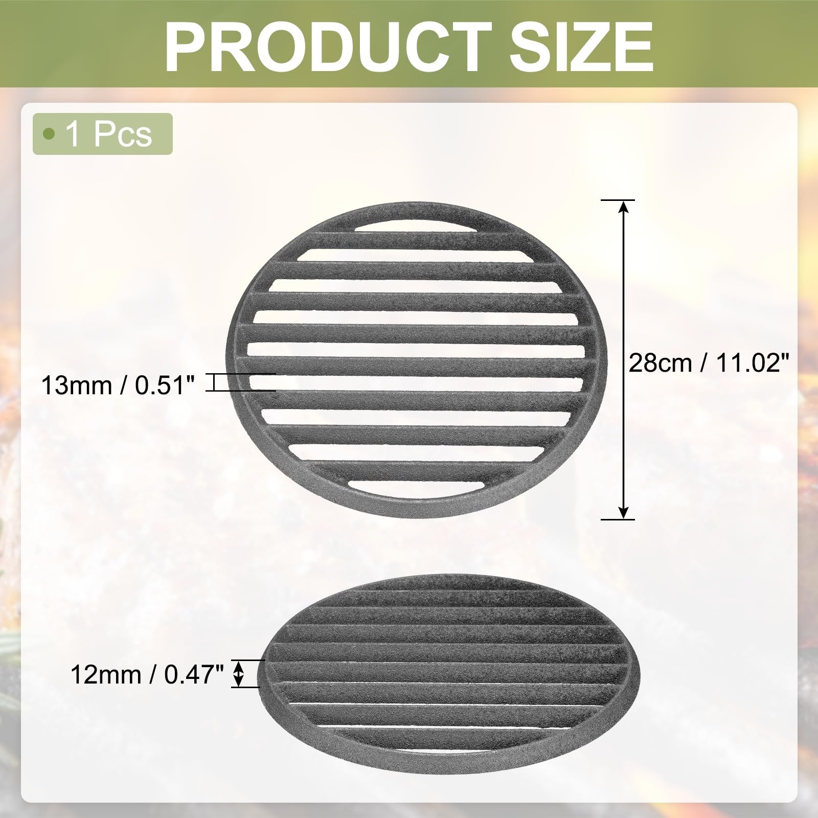 PATIKIL Grille De Feu en Fonte, Grille De BBQ Ronde De 11" Remplacement De Plaque De Charbon Haute Température Grille De Fond Accessoire De Cuisson 6 Fentes pour Barbecue
