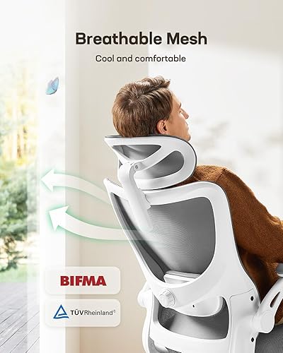 Miniatura 5 de Marsail - Silla ergonómica de oficina - Silla de escritorio con respaldo alto de malla y soporte lumbar ajustable, silla giratoria con ruedas,