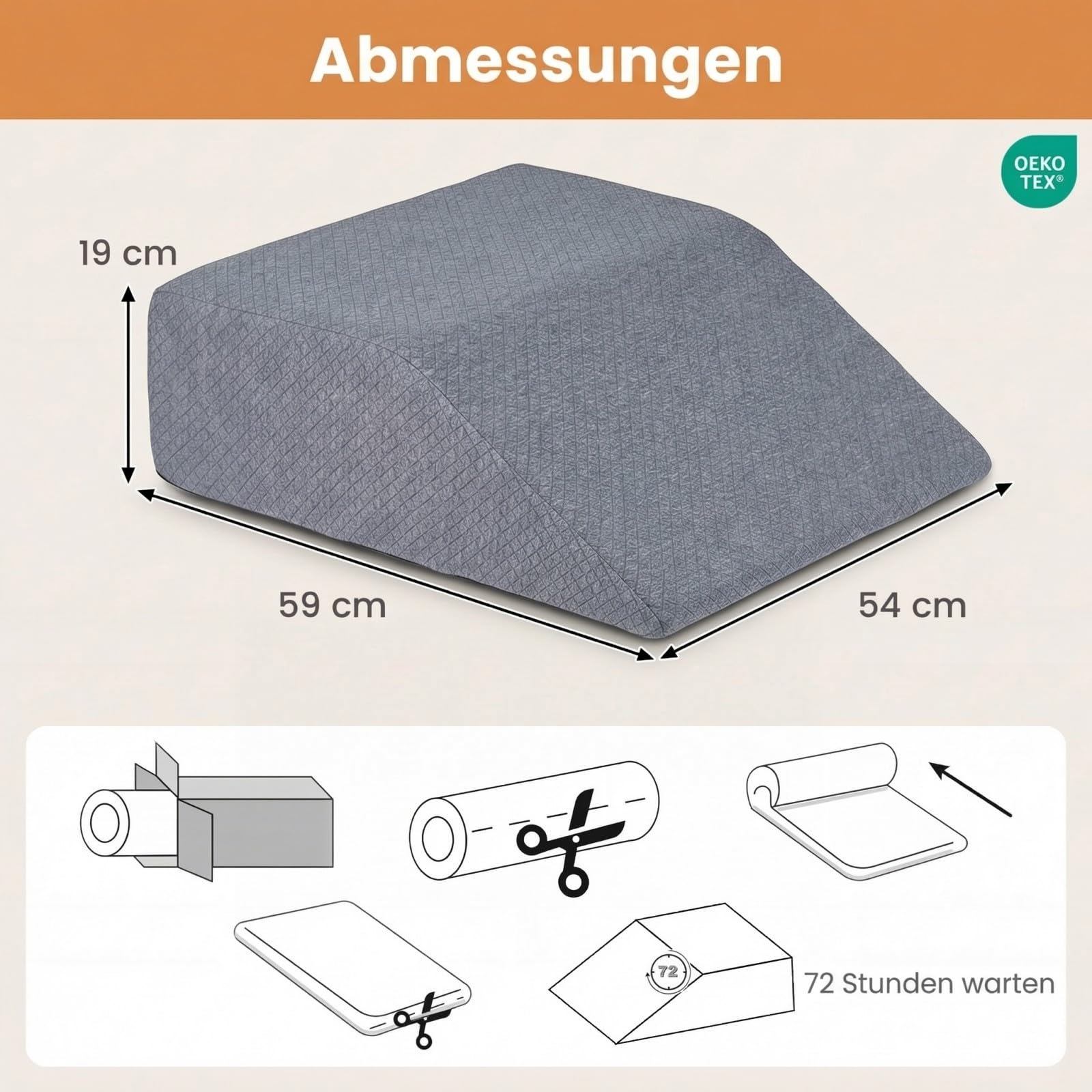 COSTWAY Venenkissen zum Beine hochlagern, Beinkissen aus Memory-Schaum, Beinhochlagerungskissen mit waschbarem Bezug, Beinauflage, Keilkissen, Stützkissen für Beine & Knie (Grau)