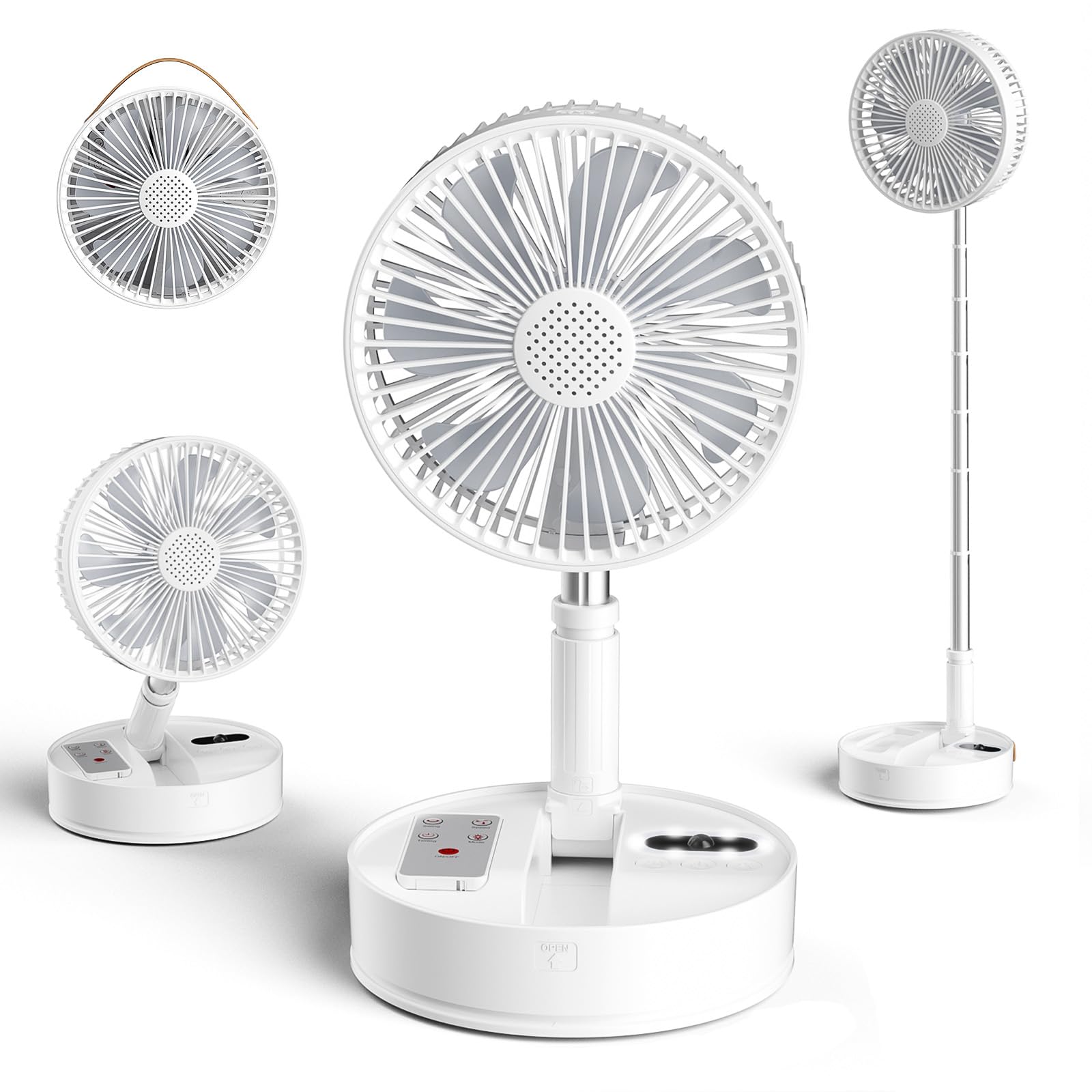 Marchpower Ventilator leise Standventilator mit Fernbedienung, höhenverstellbar bis 92cm akku Ventilator, 5 Geschwindigkeitsstufen| 90° Automatische Oszillation Standlüfter mit Tragetasche Ø10''/25CM