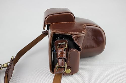 Vista 21 de Funda M50, hecha a mano de piel sintética para cámara Canon EOS M50 con lente de 0.59 a 1.77 pulgadas, versión de apertura inferior + correa