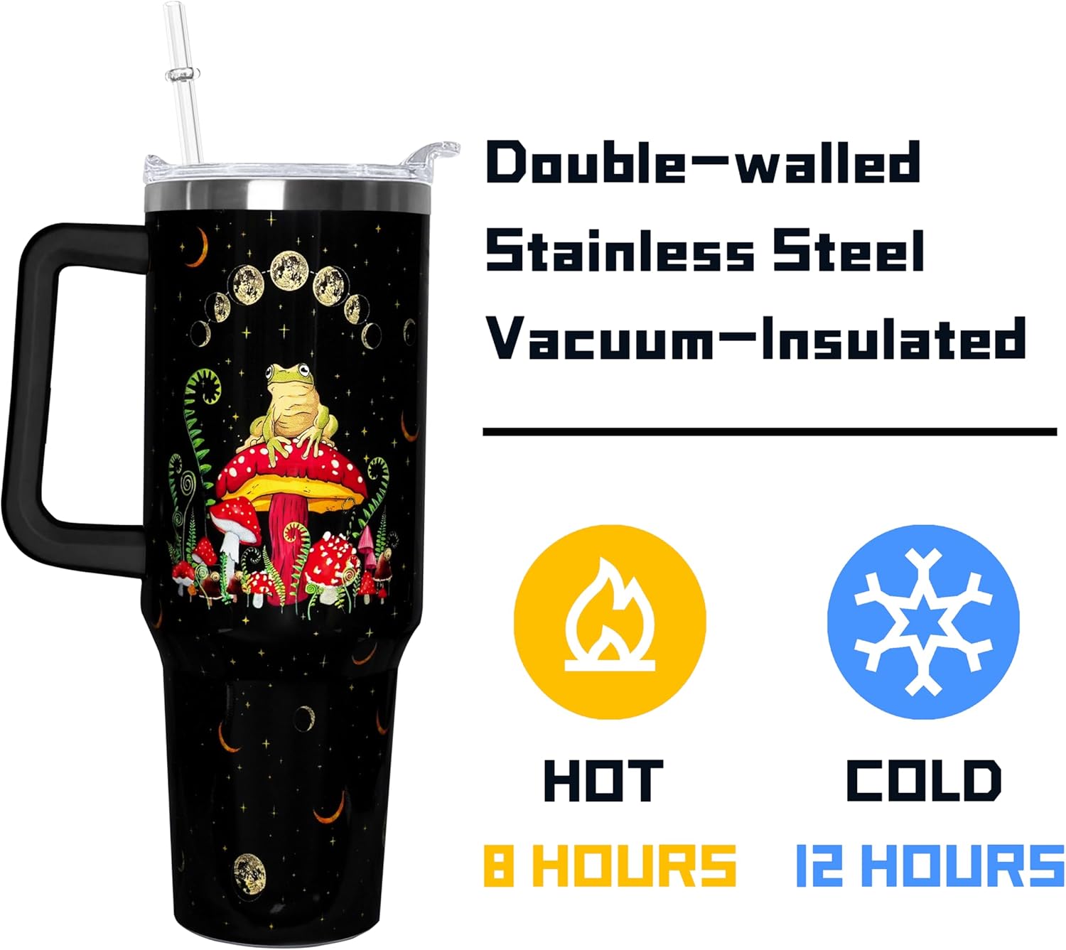 40 oz Stainless Steel Tumbler with Handle Straw & Lid - Frog Lover Cute Tumbler Cup Travel Coffee Mug - Gifts for Women & Girls - Image 3