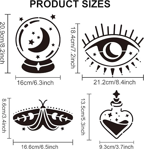 Miniatura 2 de 2 plantillas de ojos malvados, plantilla de bola de cristal, fase lunar, estrella, polilla, serpiente de cristal, plantilla de 11.8 x 11.8 pulgadas